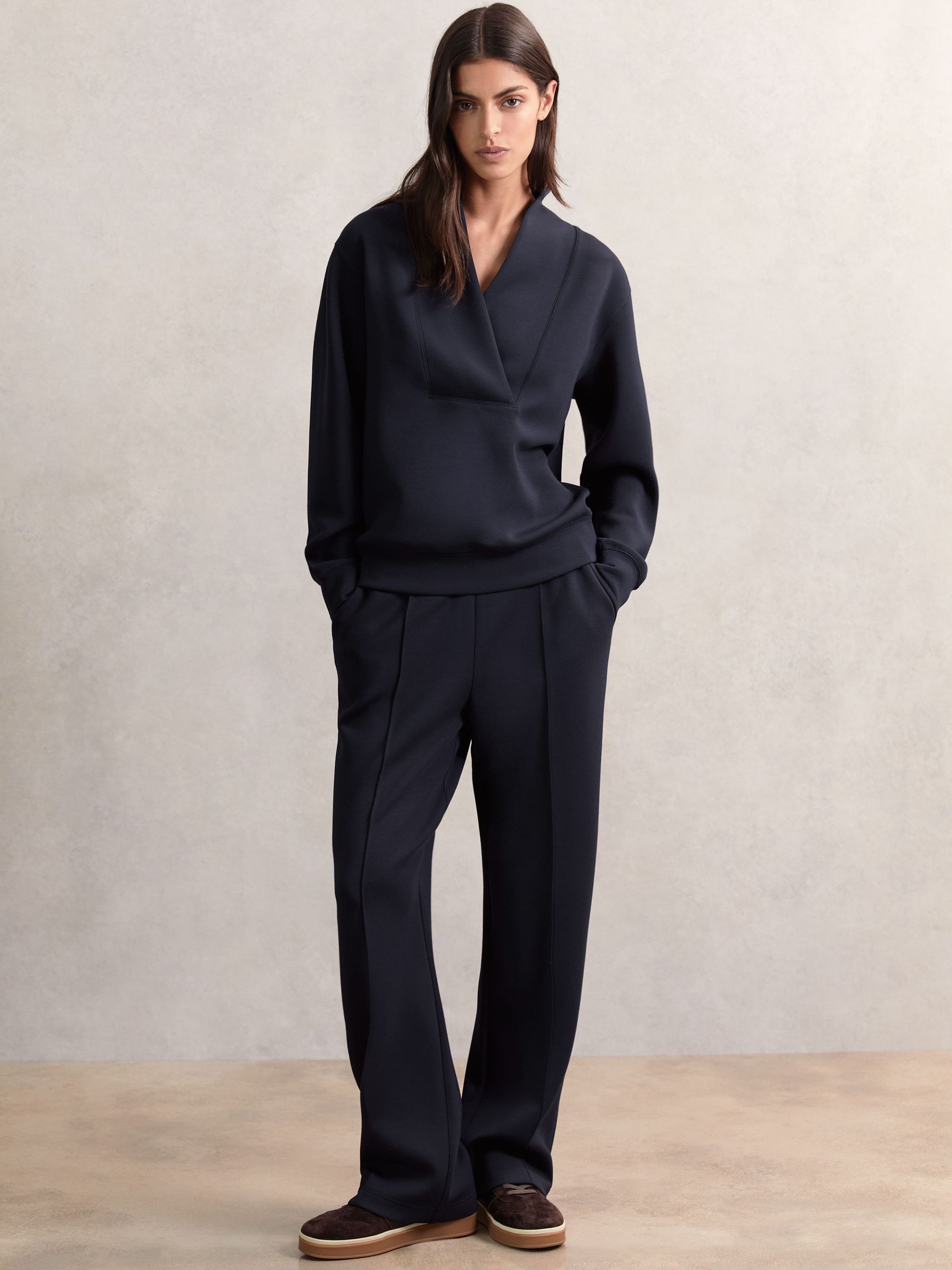 Modal-Blend Interlock Wide-Leg Joggers in Navy (H54753) | 655 QAR