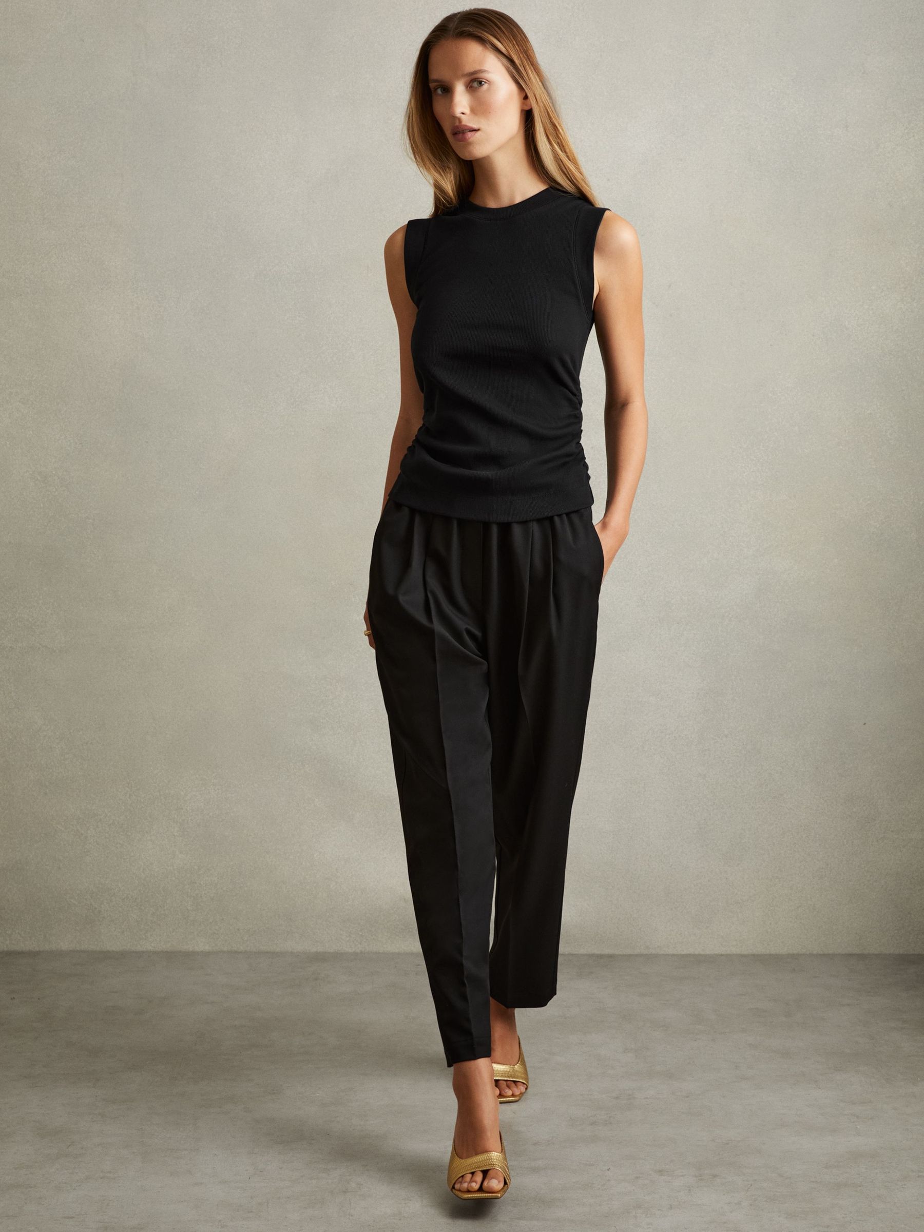 Fine-Rib Ruched Vest Top in Black (H54755) | $65