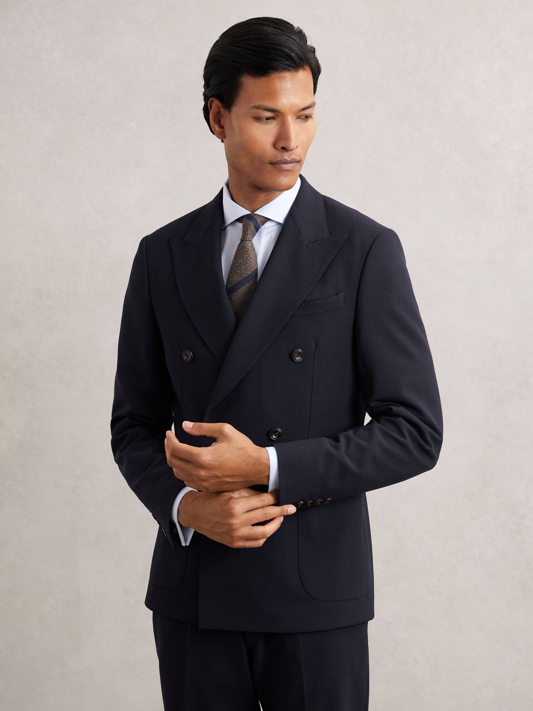 Double-Breasted Textured Suit Blazer Slim-Fit With Wool in Navy (H55185) | €450