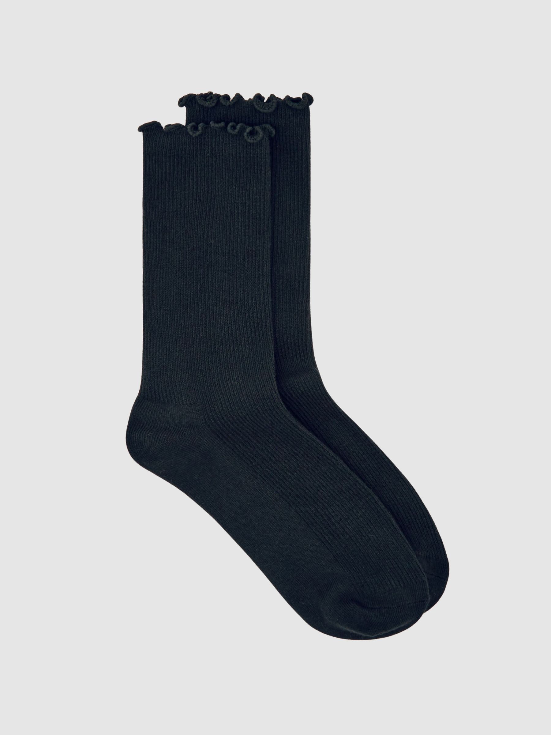 Ribbed Frilly Socks in Black (H55186) | €20