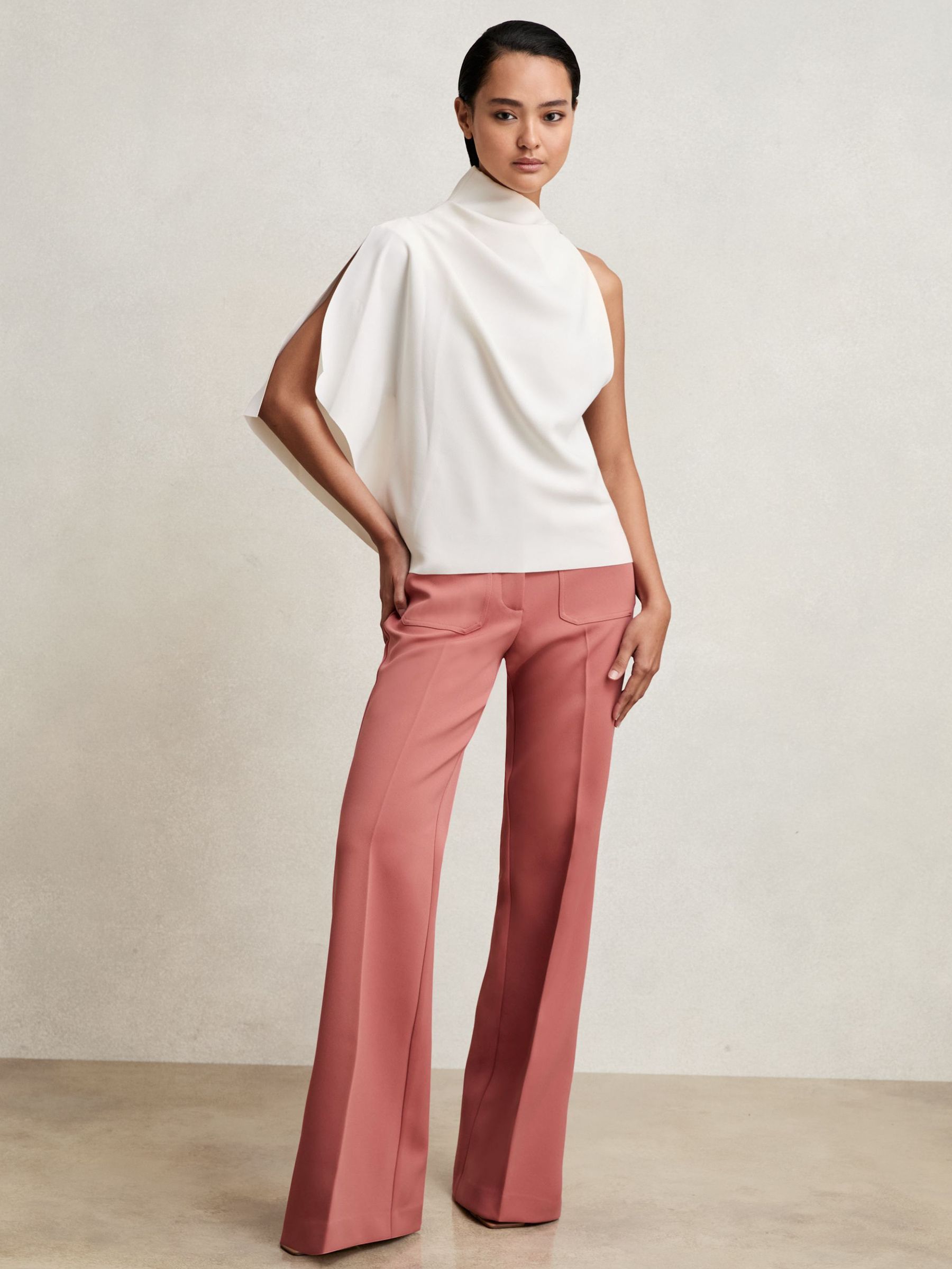 One-Shoulder Draped Top in Ivory (H55188) | $170