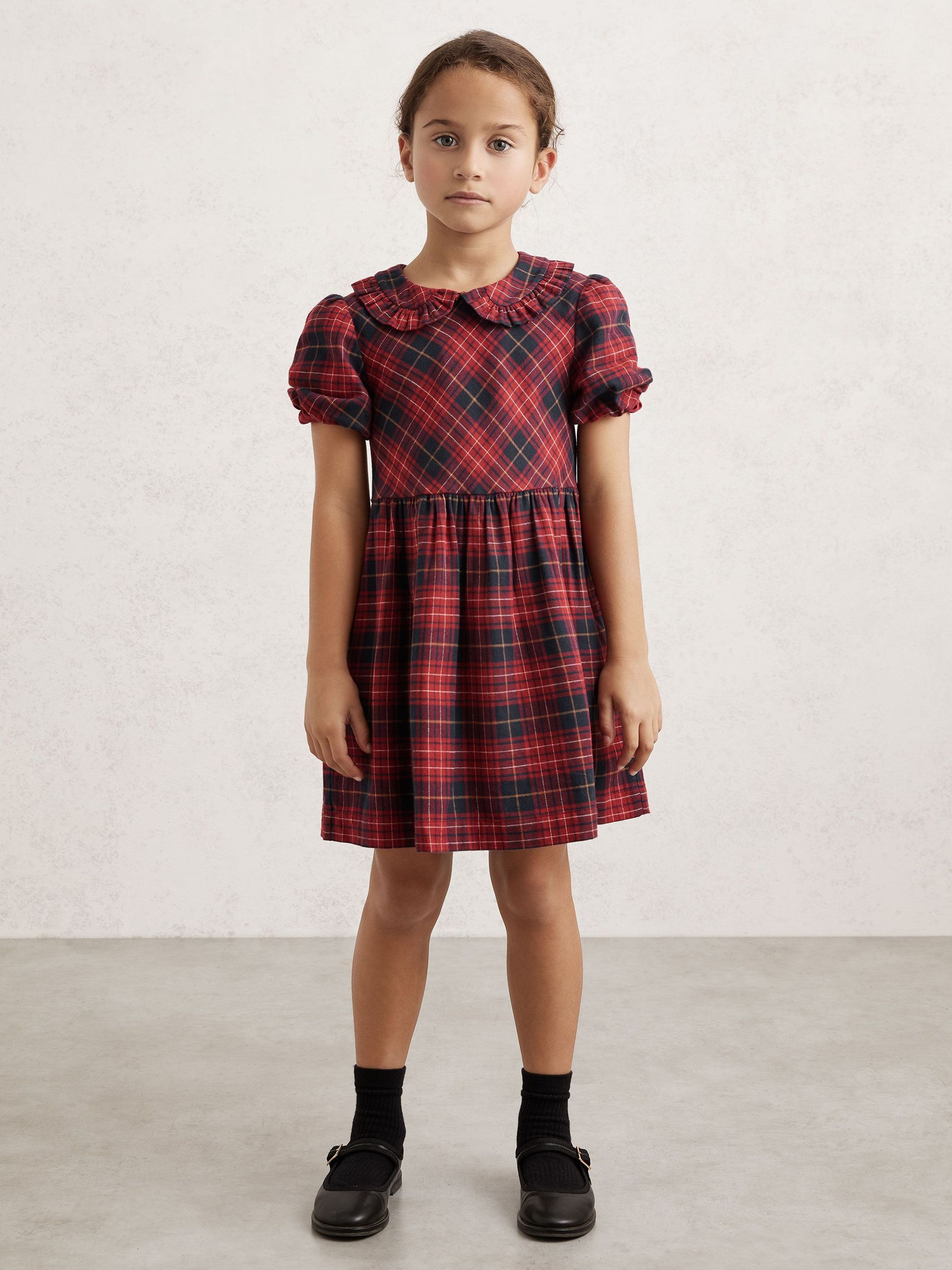 Cotton Peter-Pan Collar Tartan Dress in Red (H55190) | €95