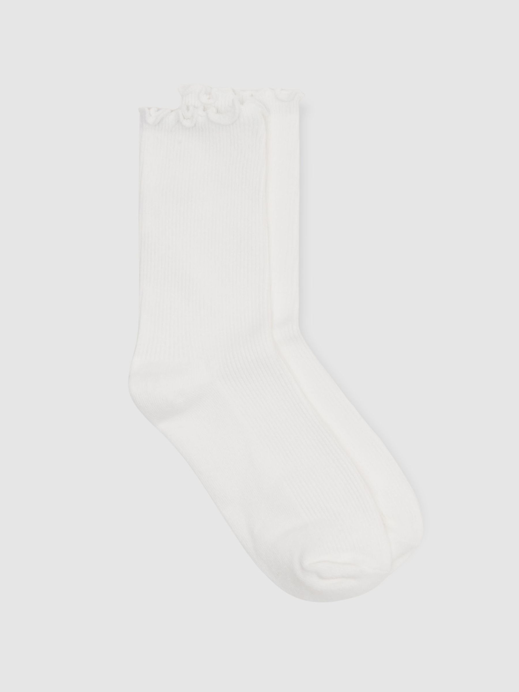 Ribbed Frilly Socks in Cream (H55193) | €20