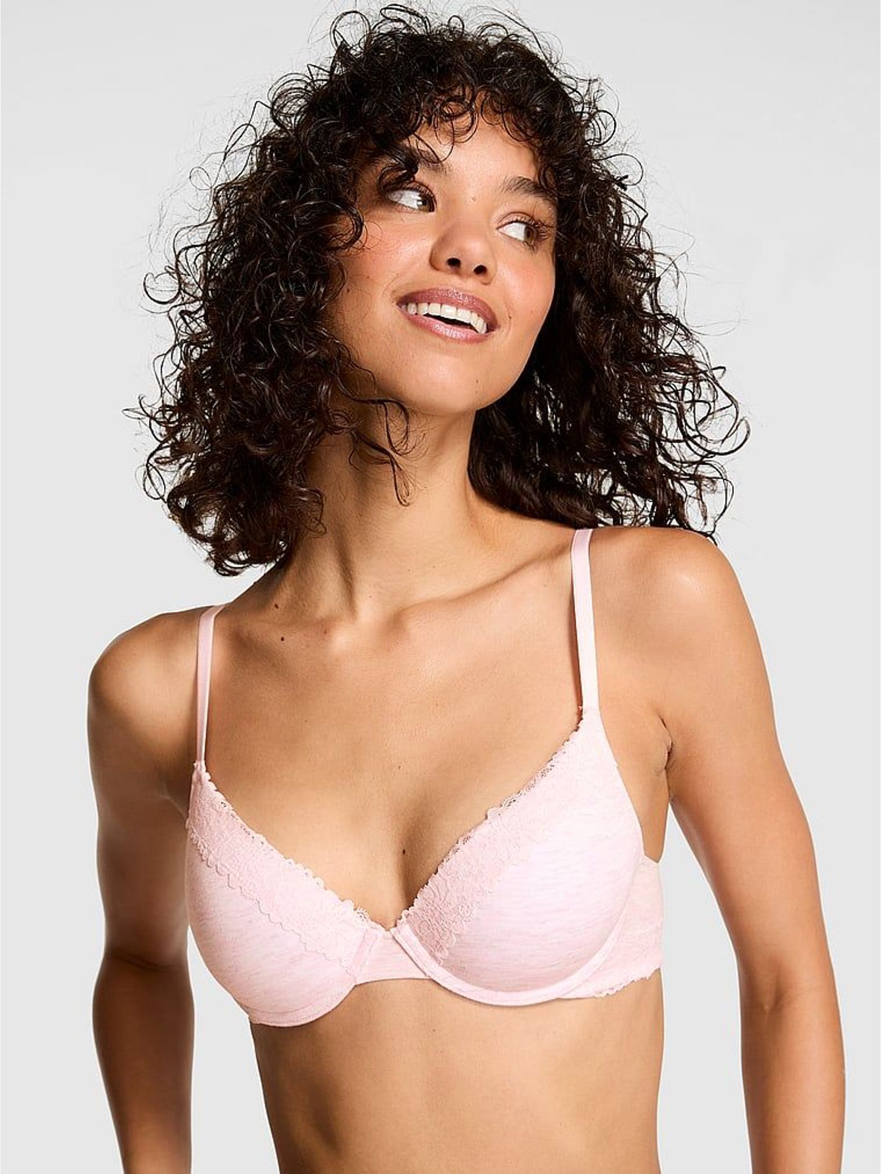 Petal Pink Push Up Cotton Heather Lace Trim Bra (H56195) | €37