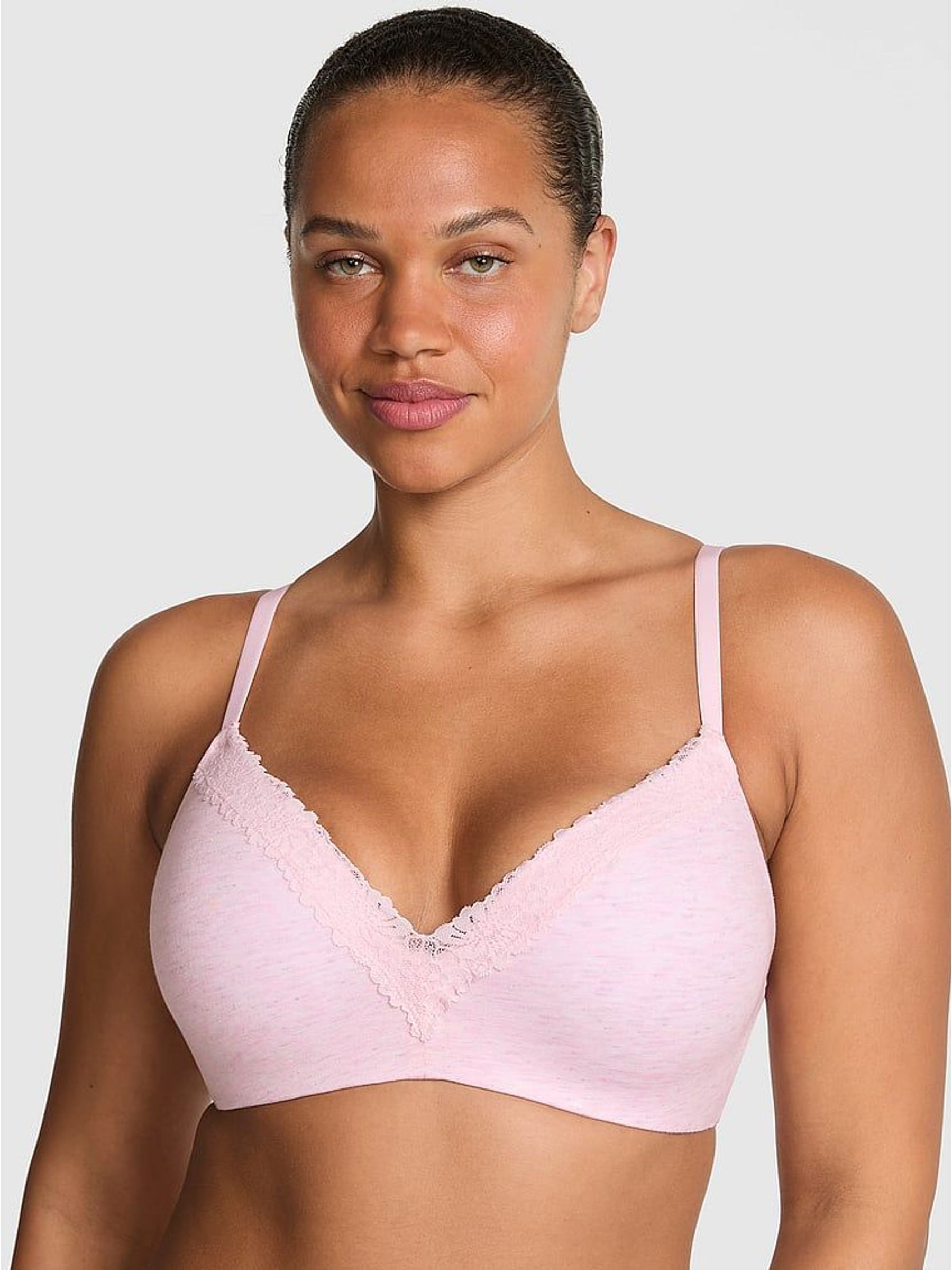 Petal Pink Non Wired Push Up Cotton Heather Lace Trim Bra (H56900) | €37