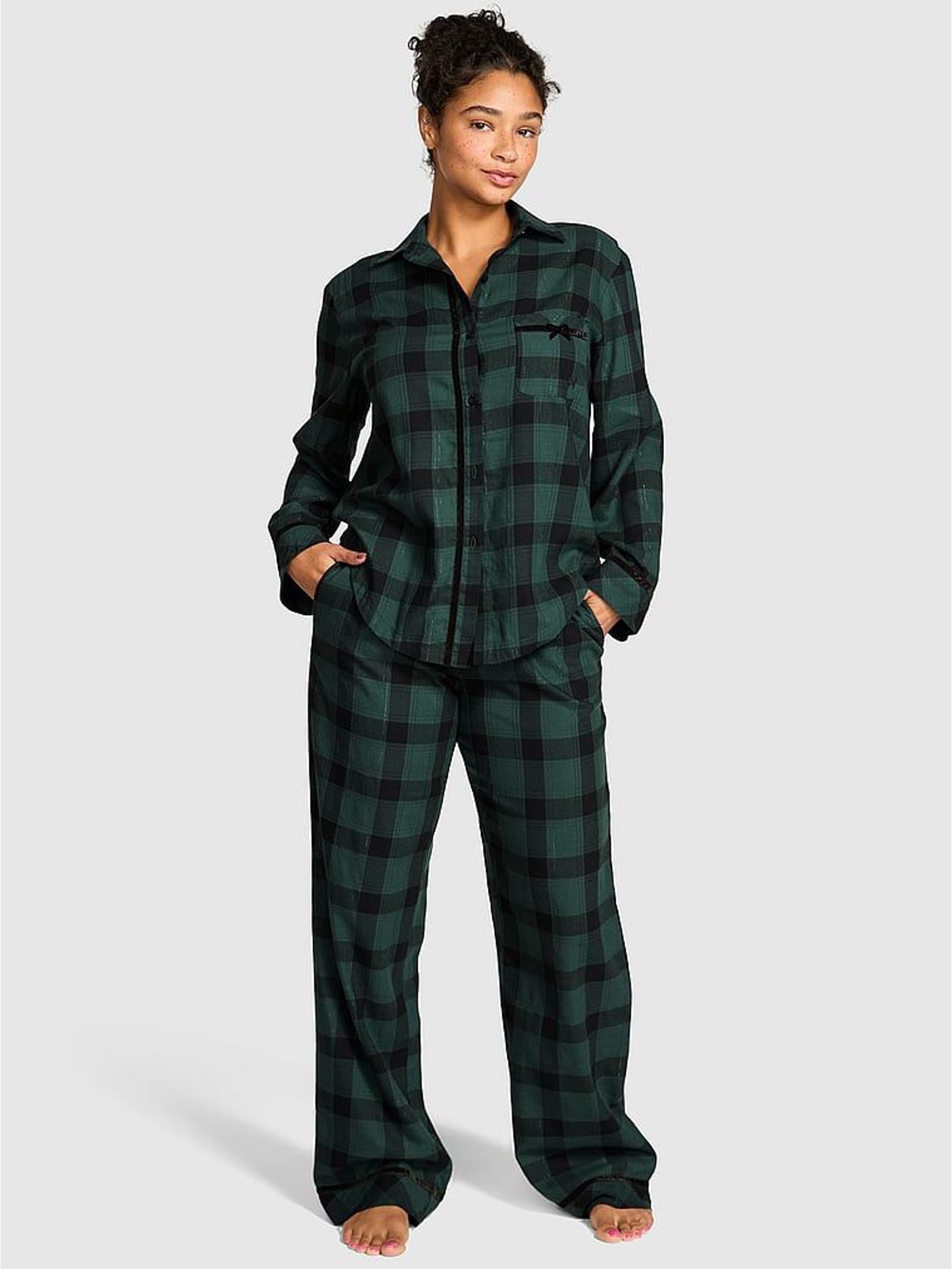 Deep Forest Green Christmas Tartan Flannel Pyjamas Set (H56909) | €77