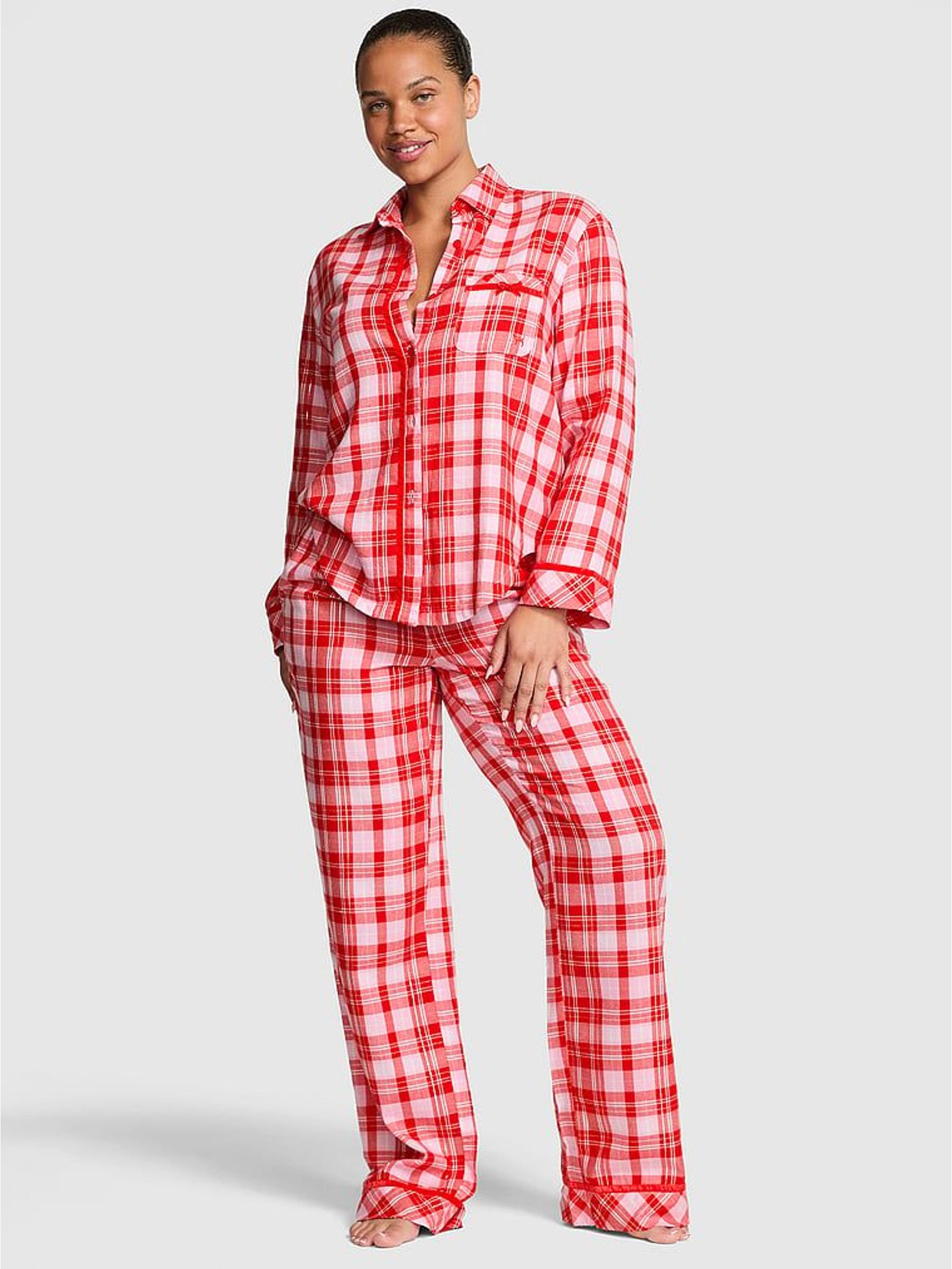 Bright Vermillion Red Christmas Tartan Flannel Pyjamas Set (H56911) | €77