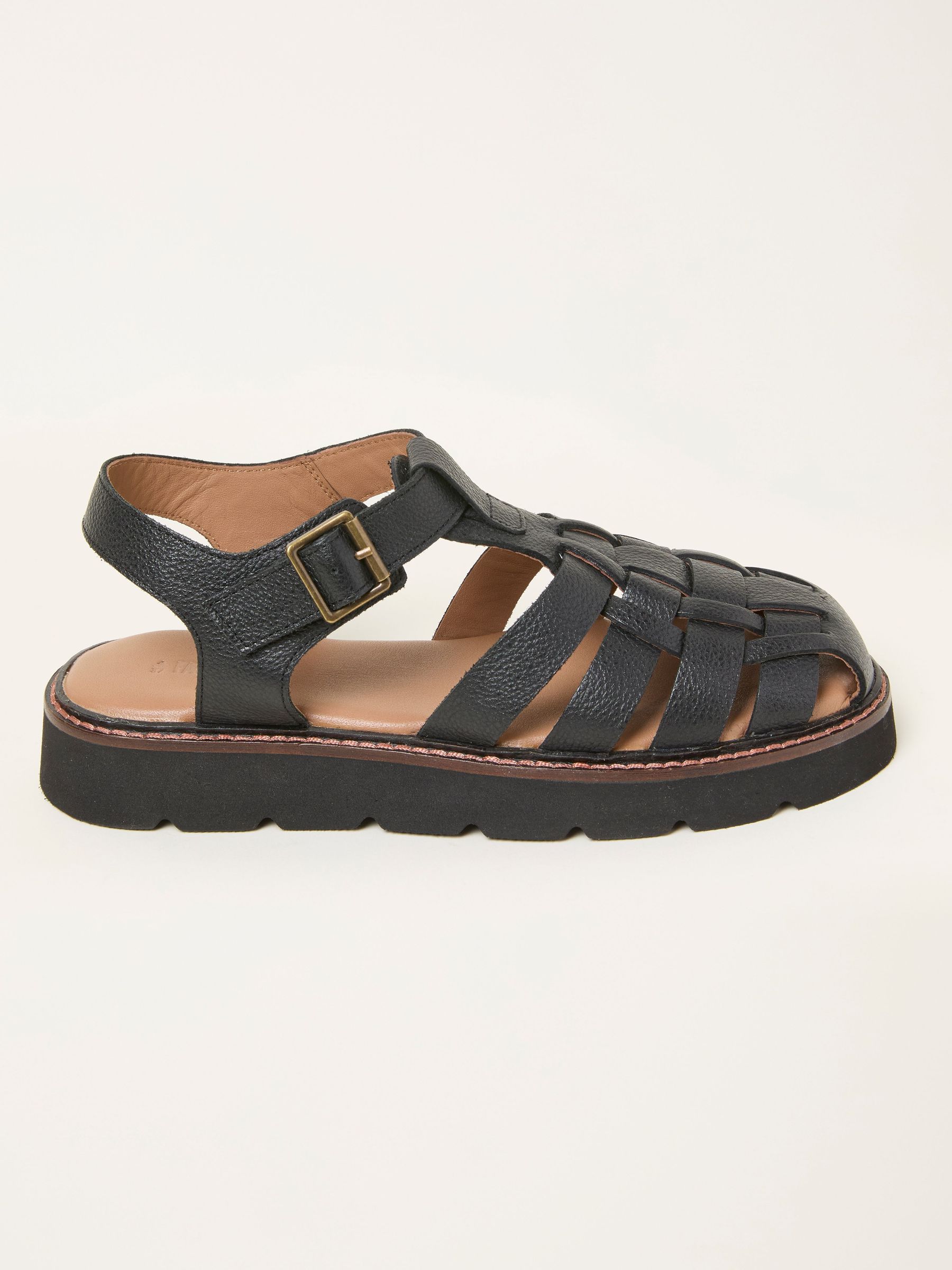 Cali Black Leather Fisherman Sandal (H57157) | $125