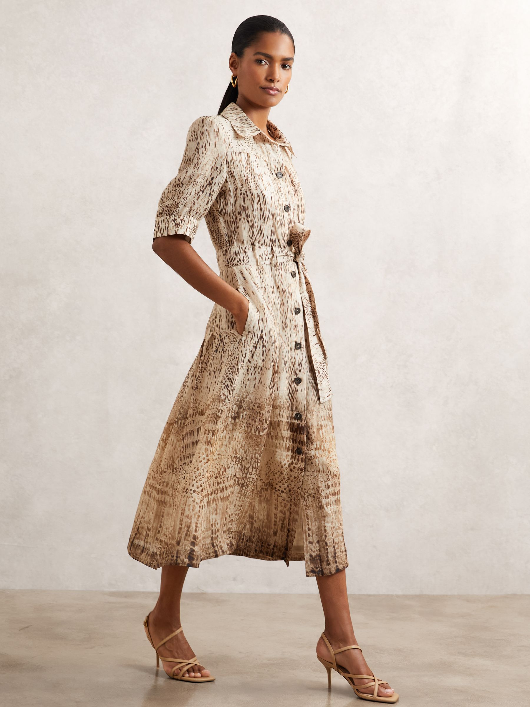 Animal-Print Belted Shirt Dress in Neutral (H57221) | €166