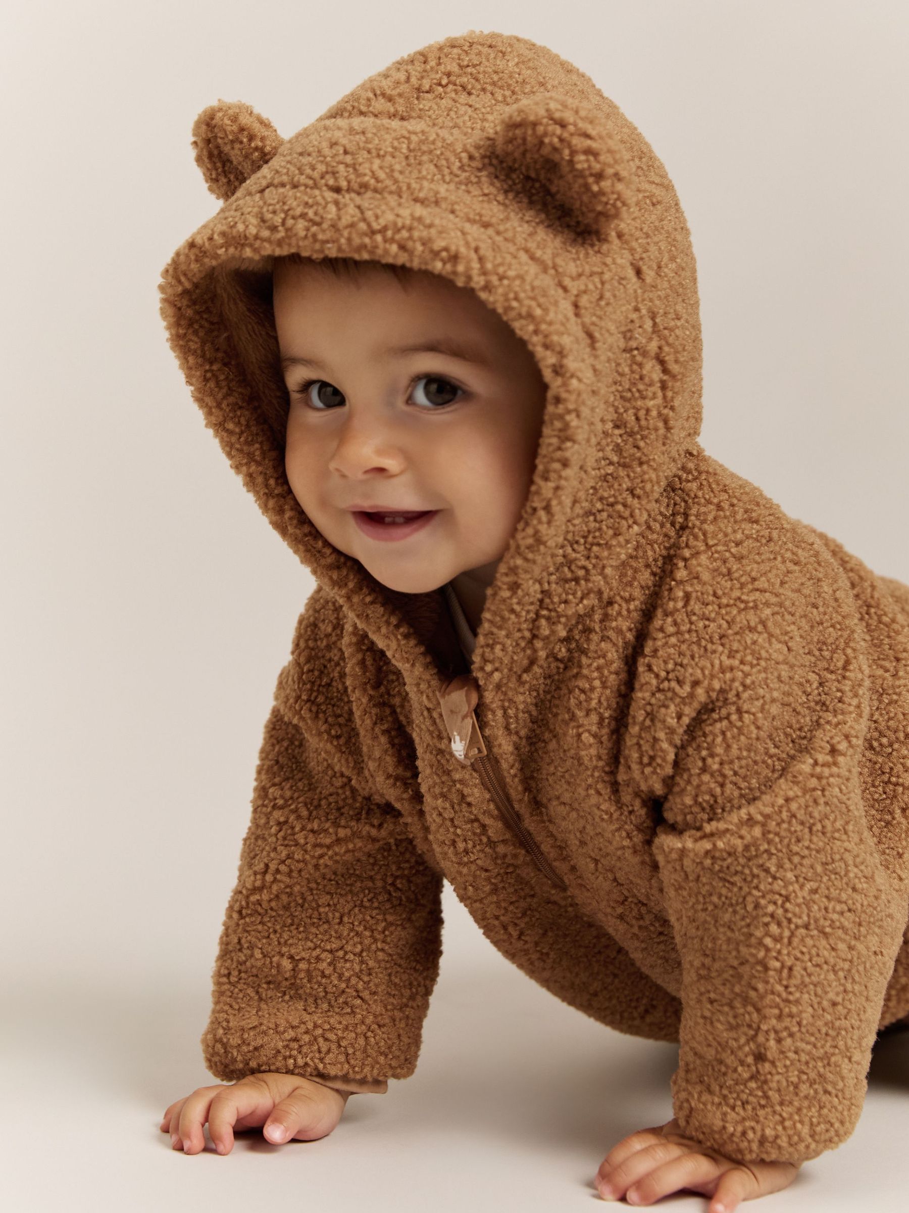 Hooded Fleece Pramsuit in Neutral (H57961) | $115