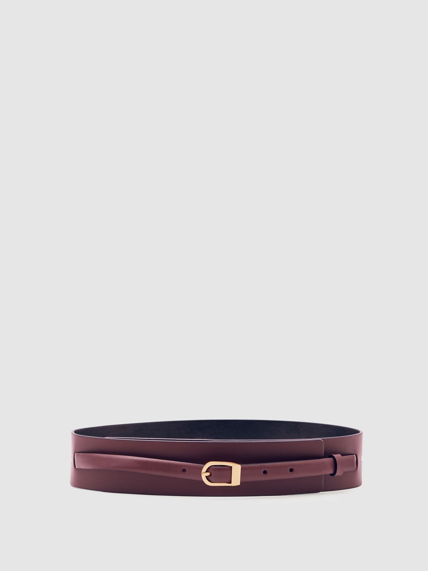 Leather Double-Strap Waist Belt in Burgundy (H58099) | CA$170