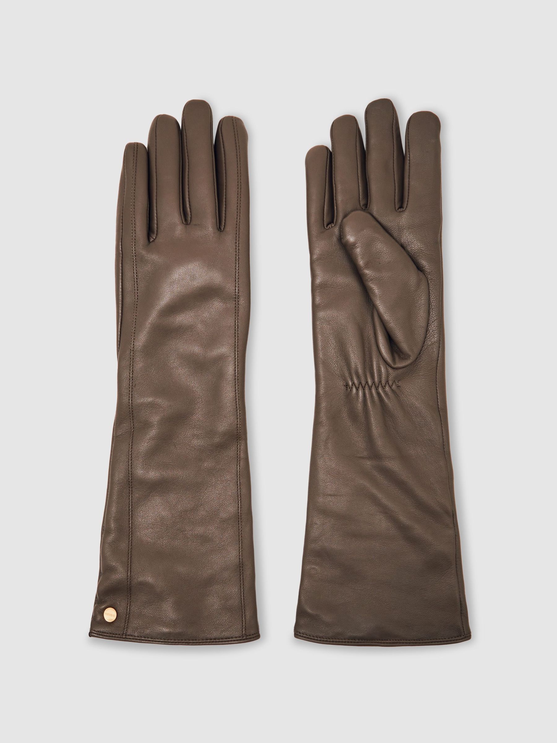 Long Leather Gloves in Taupe (H58100) | $195