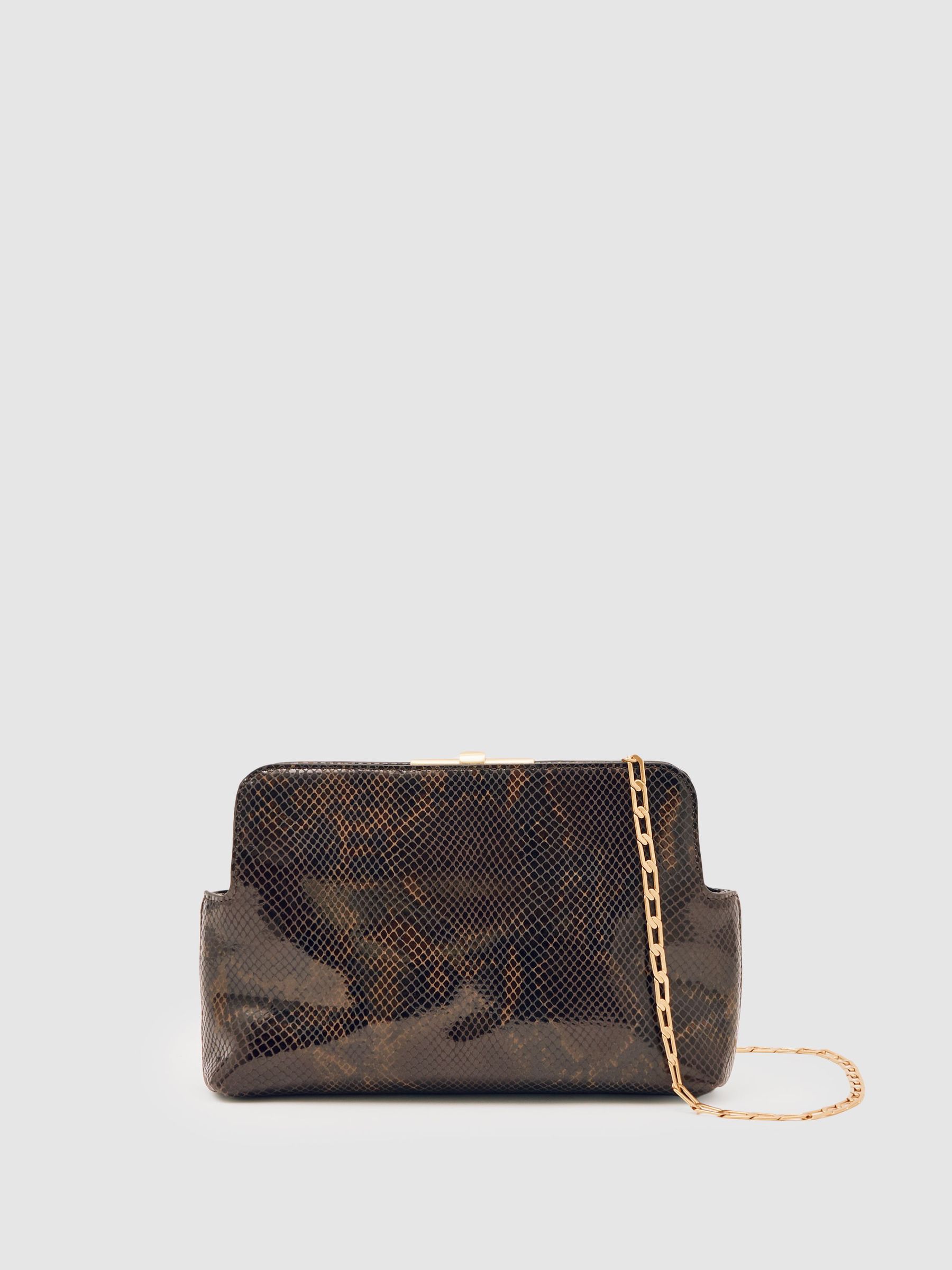Leather Snake-Effect Frame Clutch Bag in Snake (H58104) | $275