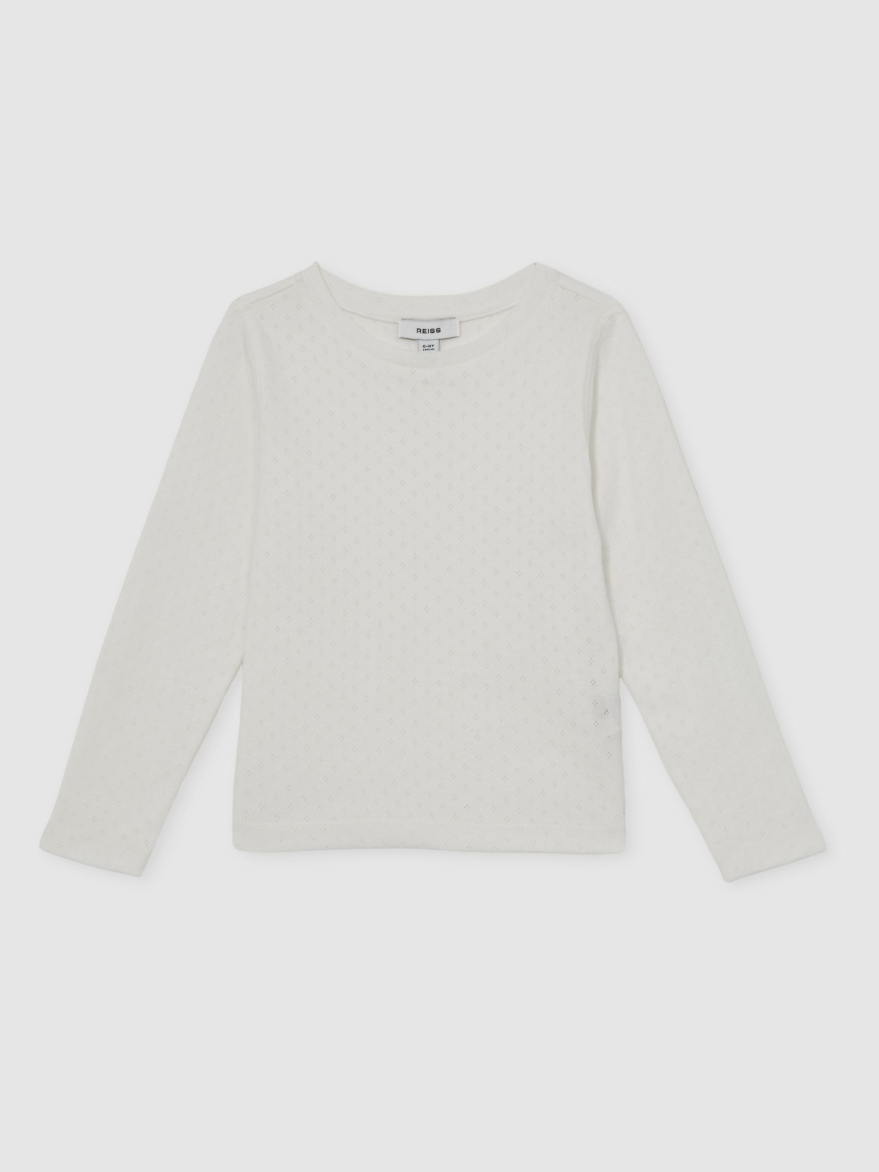 13-14 yrs Cotton Pointelle Long-Sleeve Top in White (H58108) | 155 QAR
