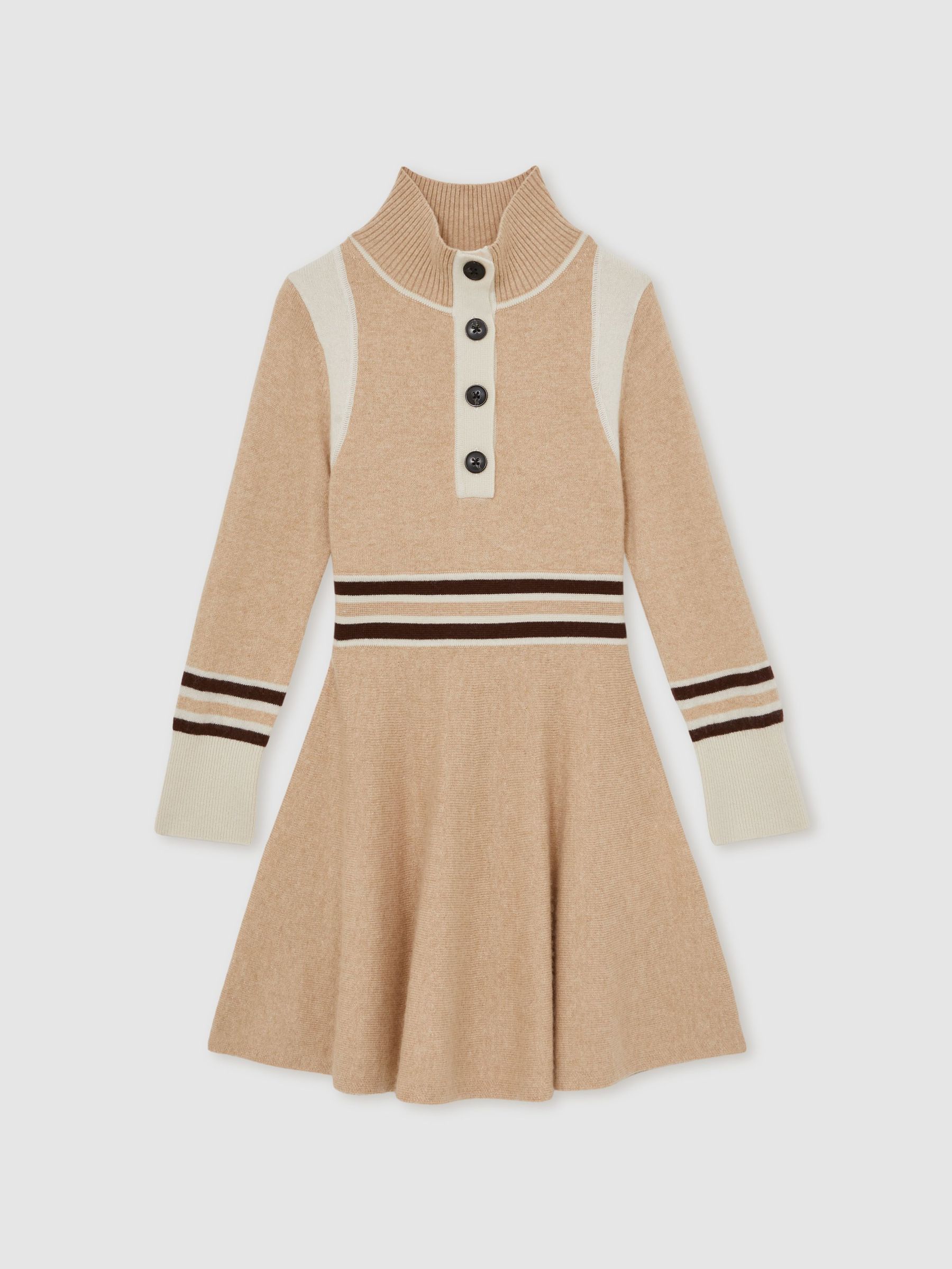 13-14 yrs Wool-Blend Funnel-Neck Knit Dress With Cashmere in Neutral (H58110) | $140
