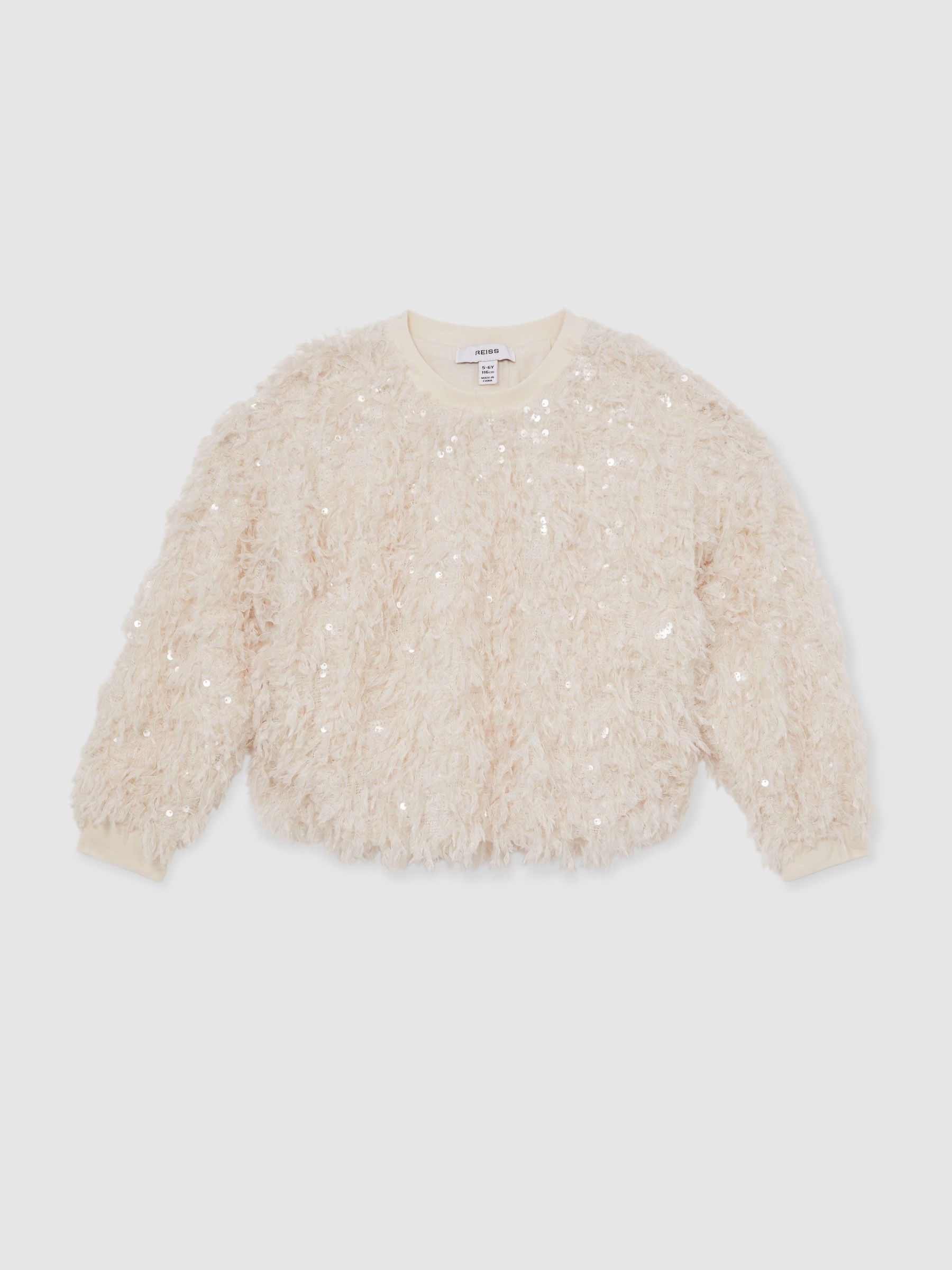 13-14 yrs Fluffy Sequin-Embellished Top in Ivory (H58111) | 385 QAR