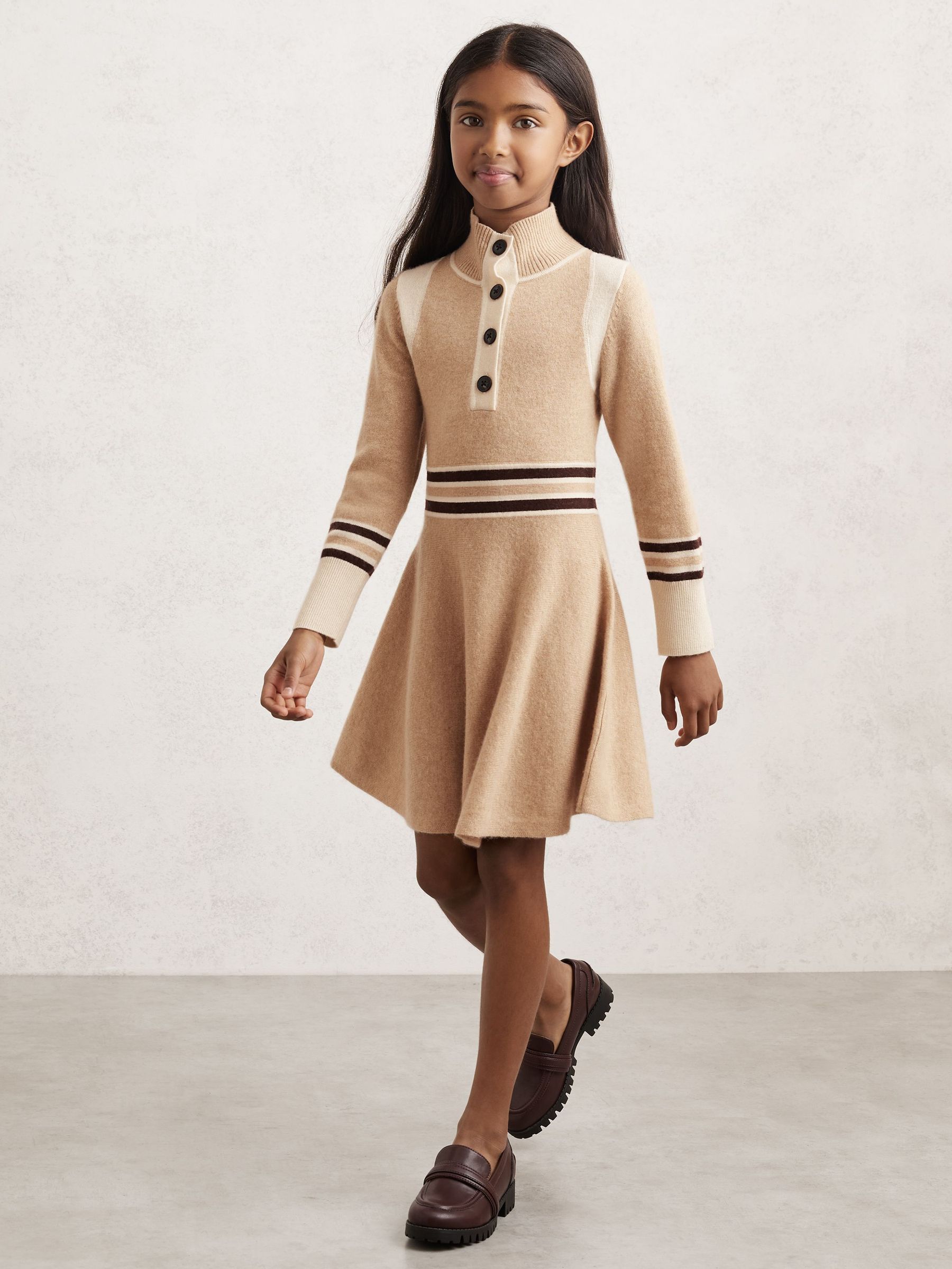 3-9 yrs Wool-Blend Funnel-Neck Knit Dress With Cashmere in Neutral (H58113) | $120