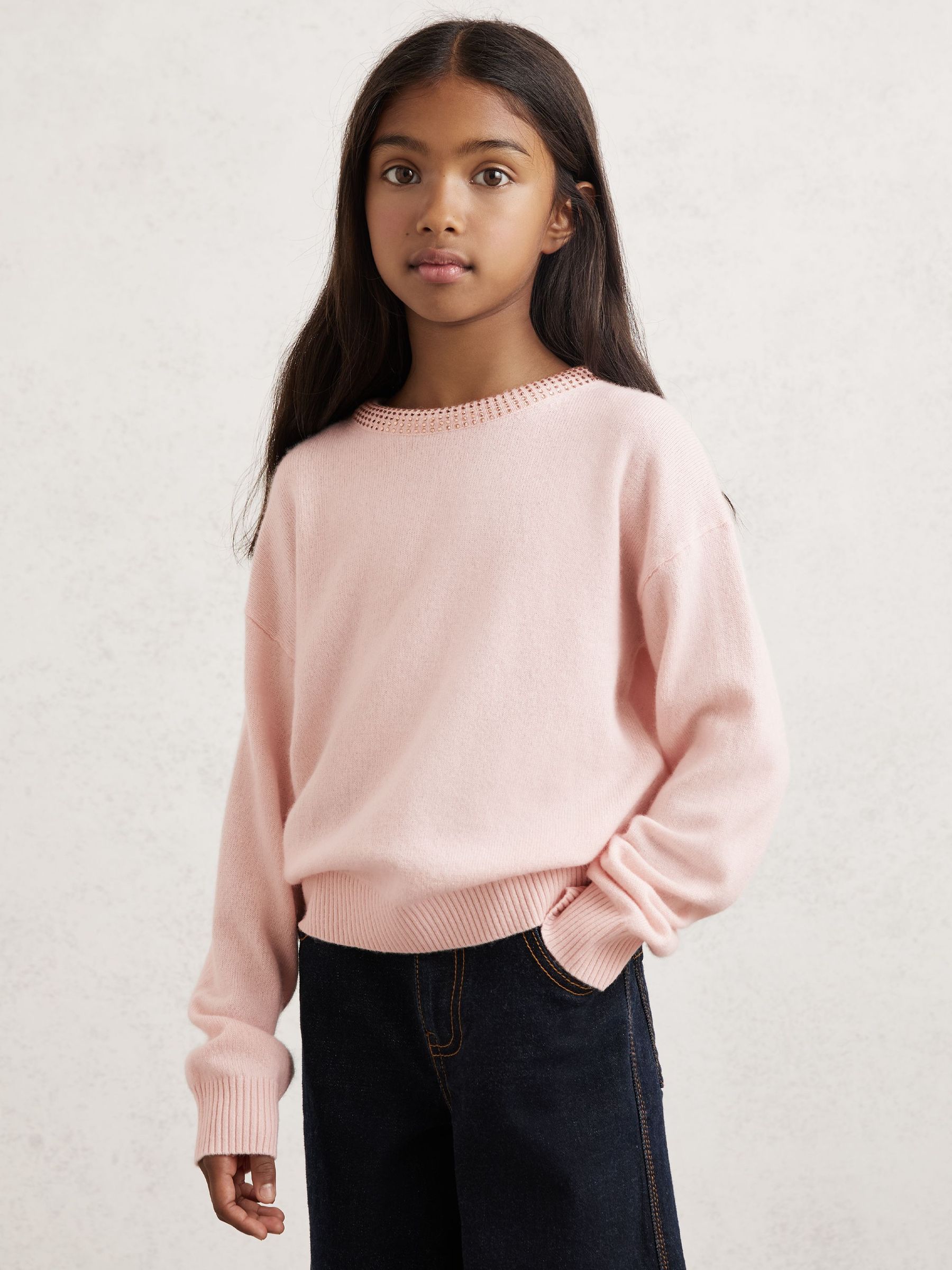 Wool-Blend Crystal-Neckline Jumper With Cashmere in Blush (H58126) | 260 QAR