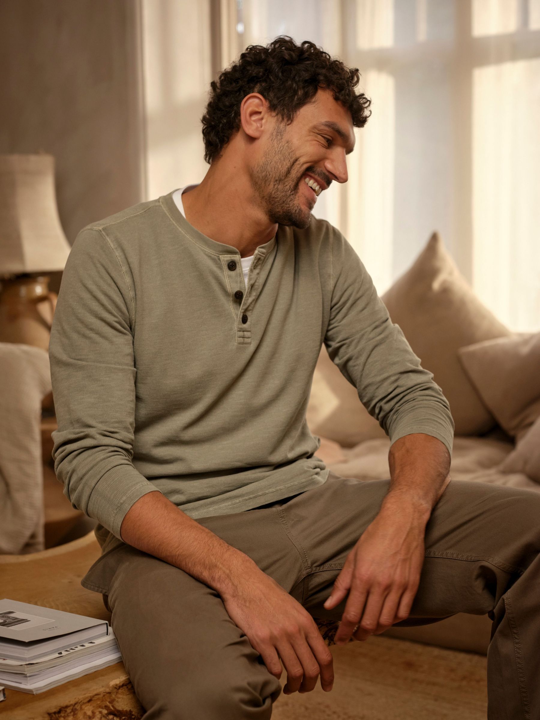 Sage Green Waffle Textured Henley (H59469) | $75