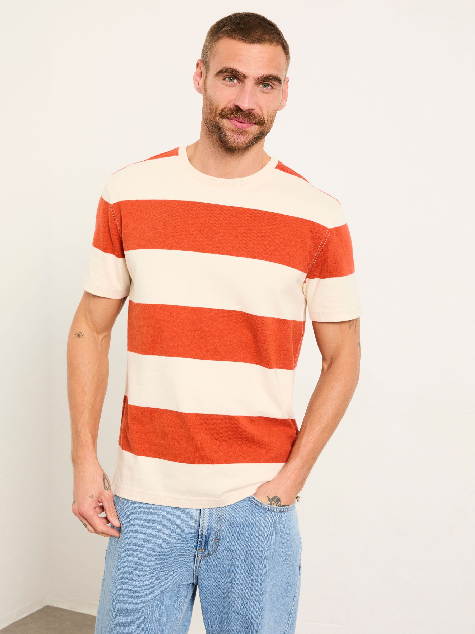 Dolton Terracotta Block Stripe Tshirt (H59482) | $56
