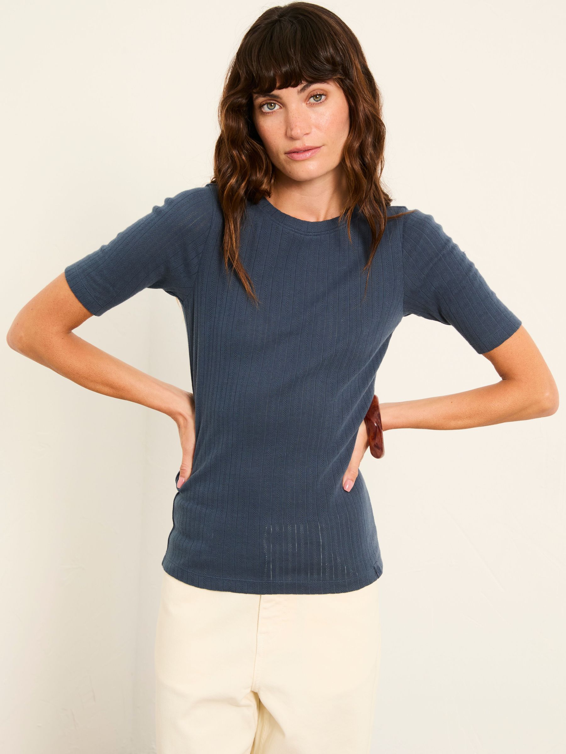 Callie Navy Pointelle Top (H60071) | €38.50