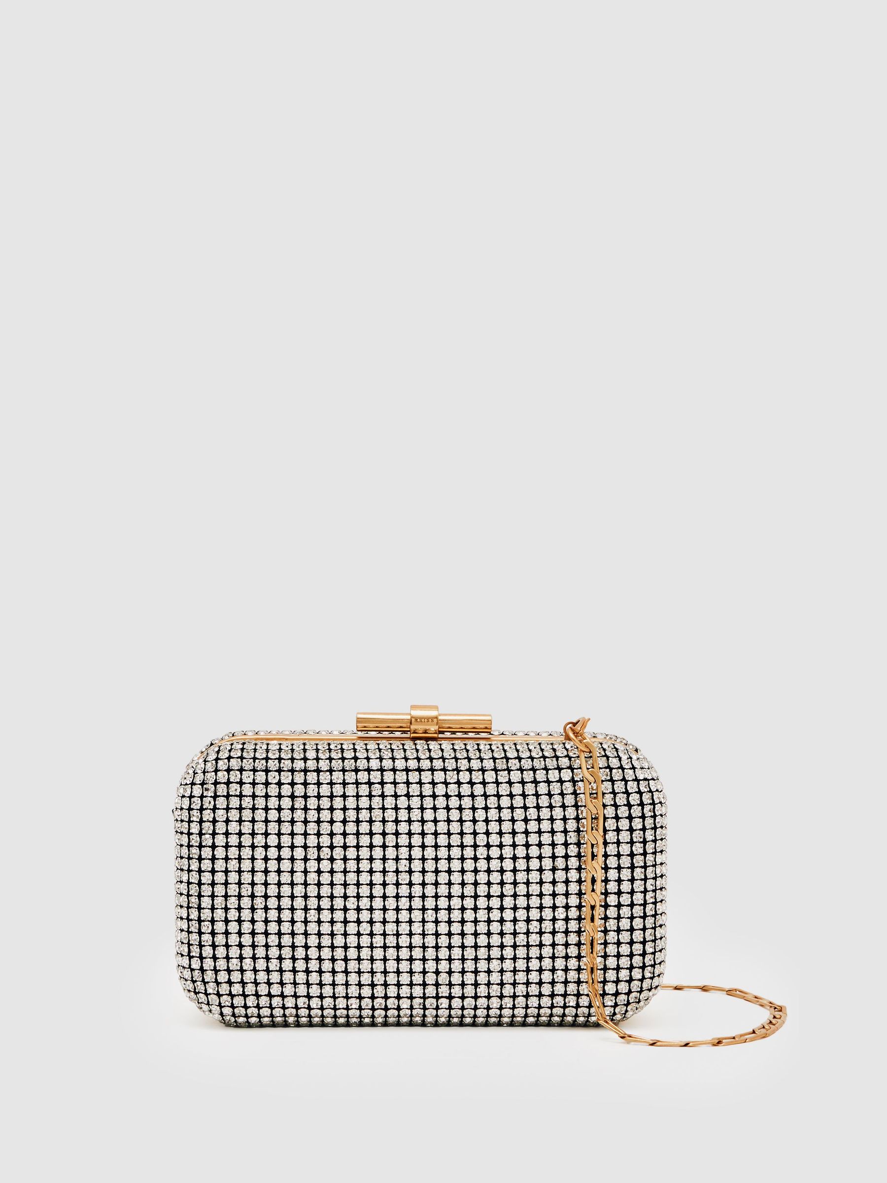 Embellished Box Clutch in Silver (H60462) | 655 QAR