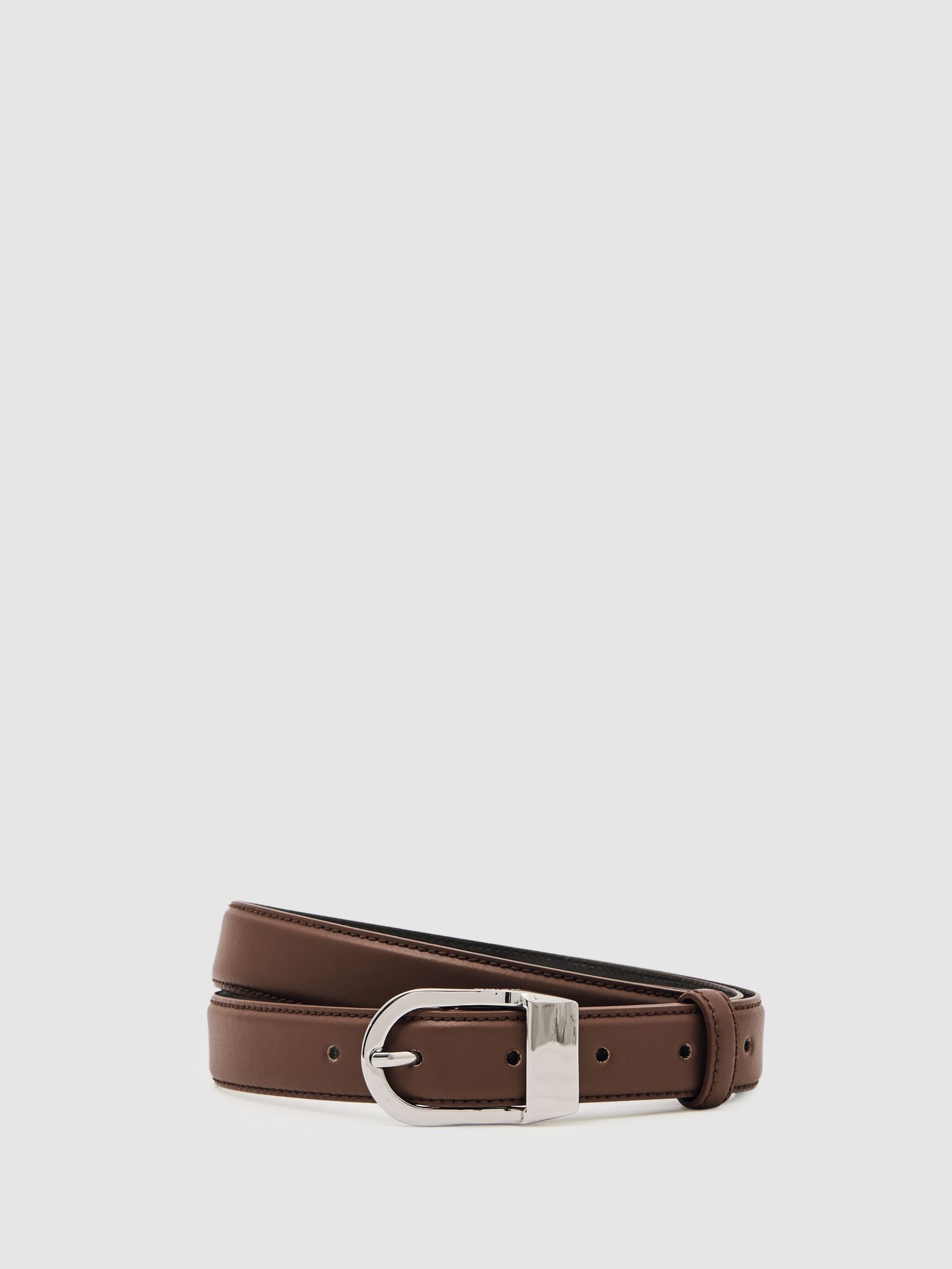 Leather Curved-Buckle Belt in Chocolate (H60492) | 320 QAR