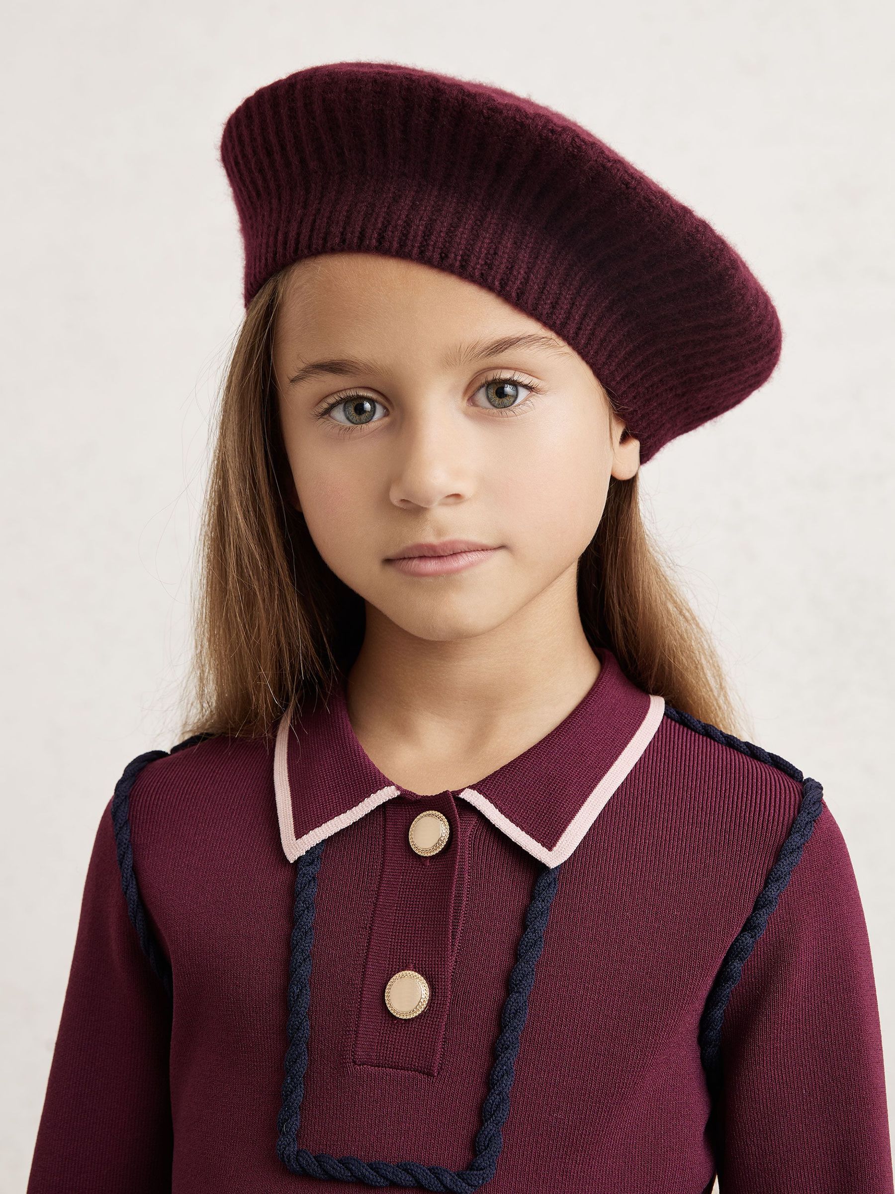 Wool Blend Rib Knit Beret With Cashmere in Berry (H60498) | 155 QAR