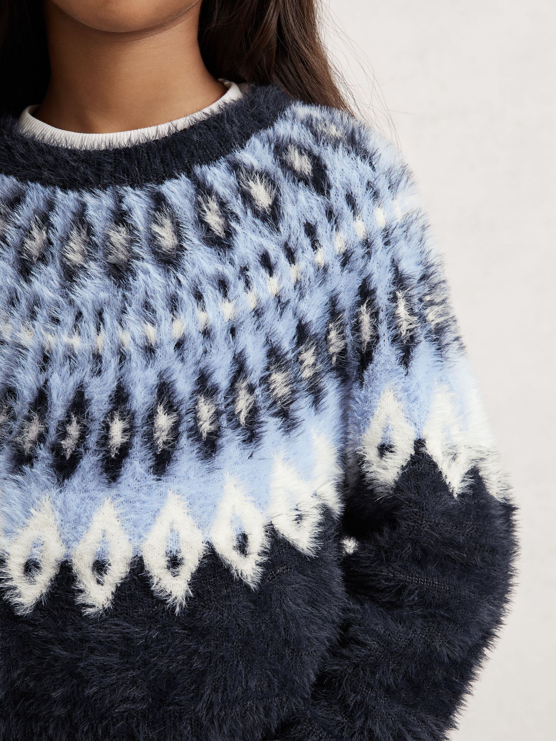 Fluffy Fair Isle Pattern Jumper in Navy (H60501) | €60