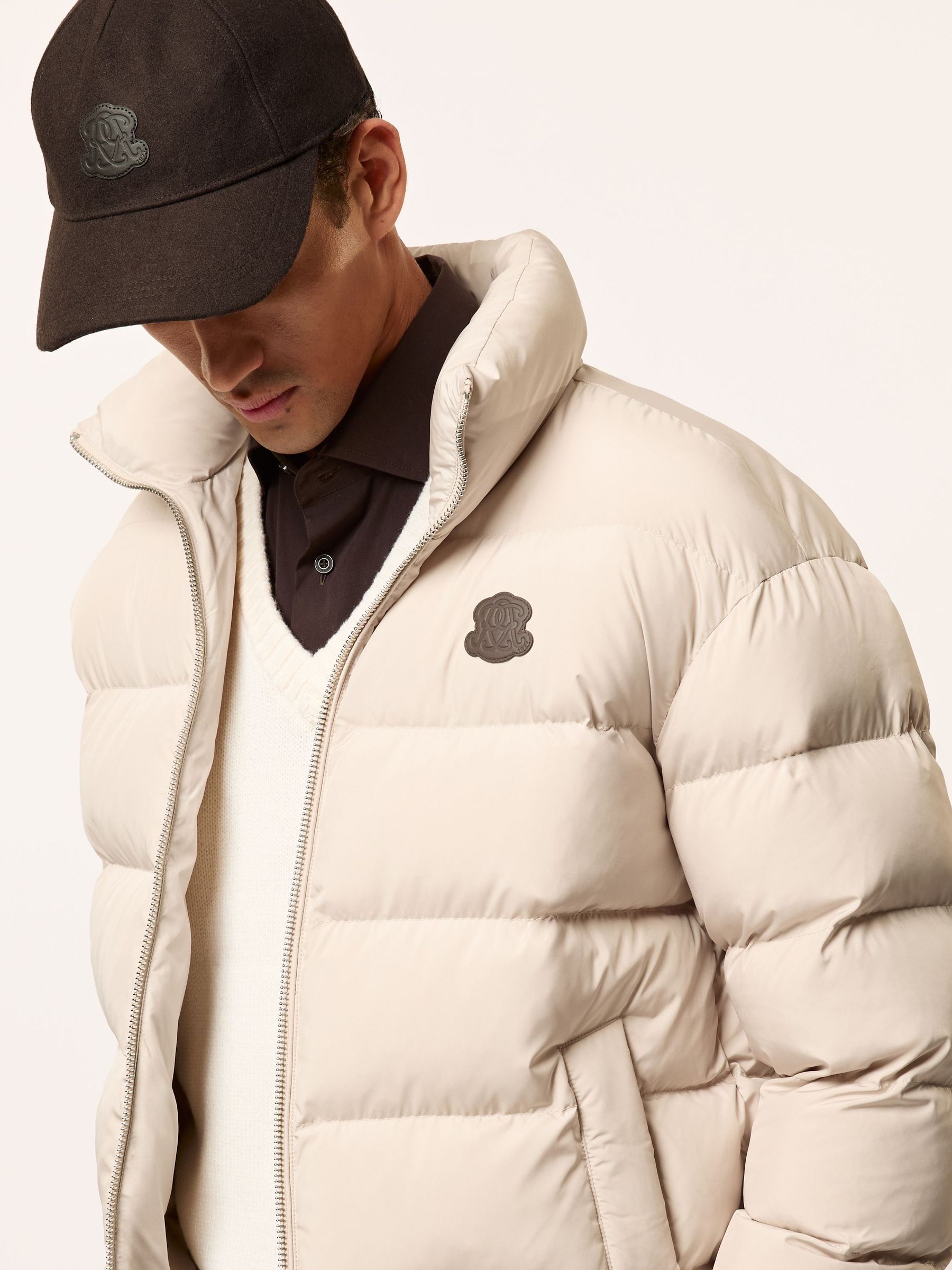 Monogram Quilted Relaxed Puffer Jacket in Stone (H60688) | $595