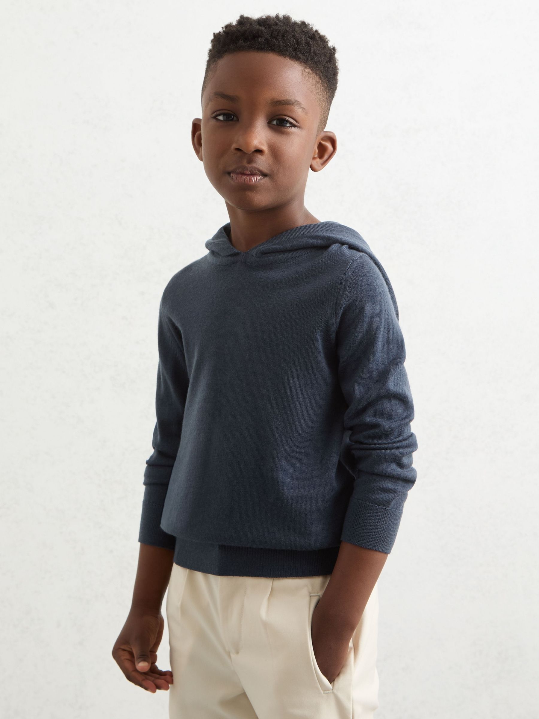 3-9 yrs Merino Wool Hoodie in Midnight Navy (H60841) | CA$80