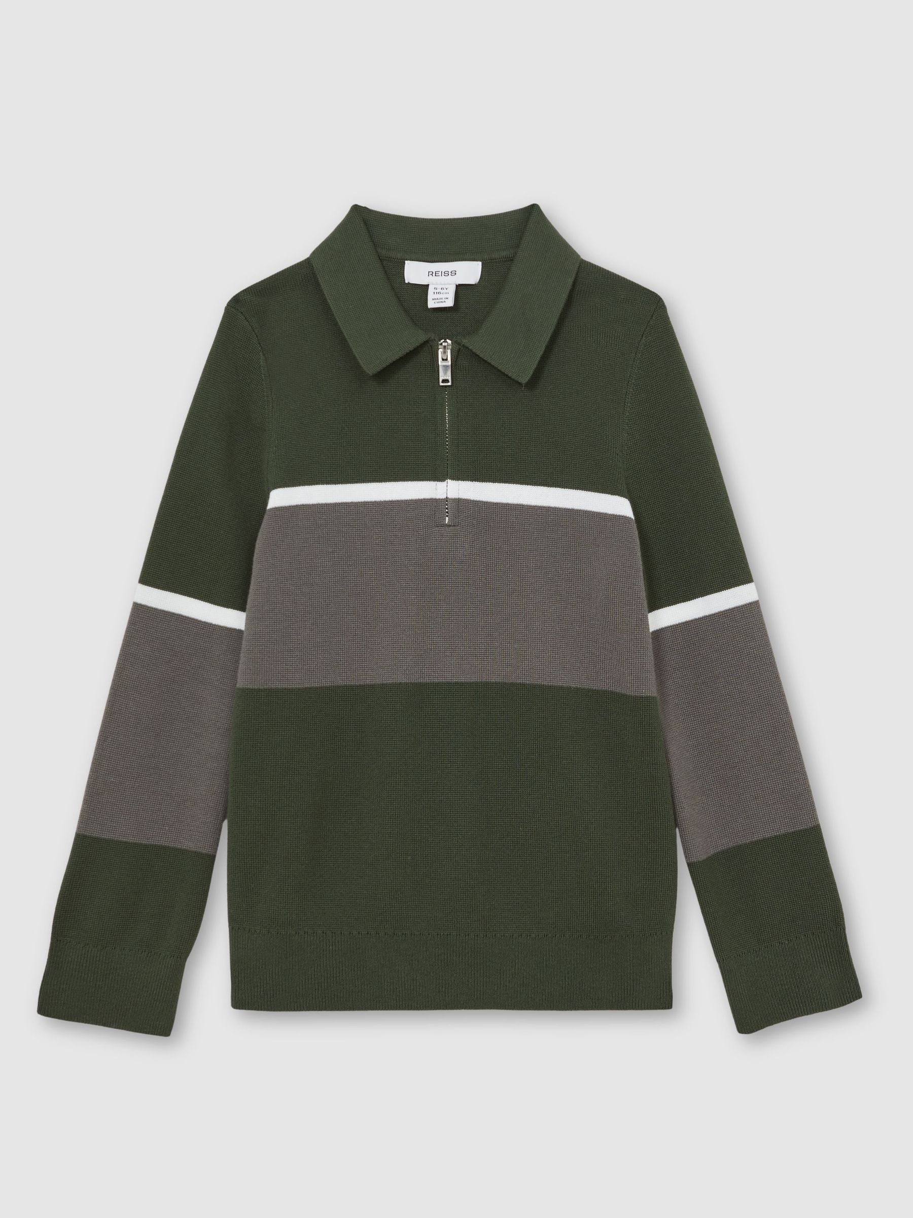 13-14 yrs Cotton-Blend Colour-Block Polo Shirt in Green/Grey (H60844) | $75