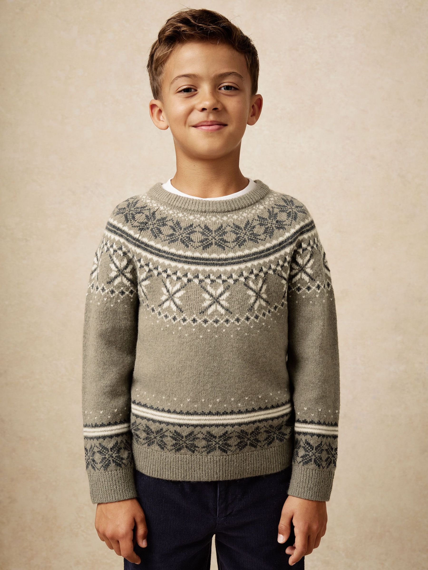 9-13 yrs Fair Isle Crew-Neck Jumper with Wool in Sage Green (H60852) | $75