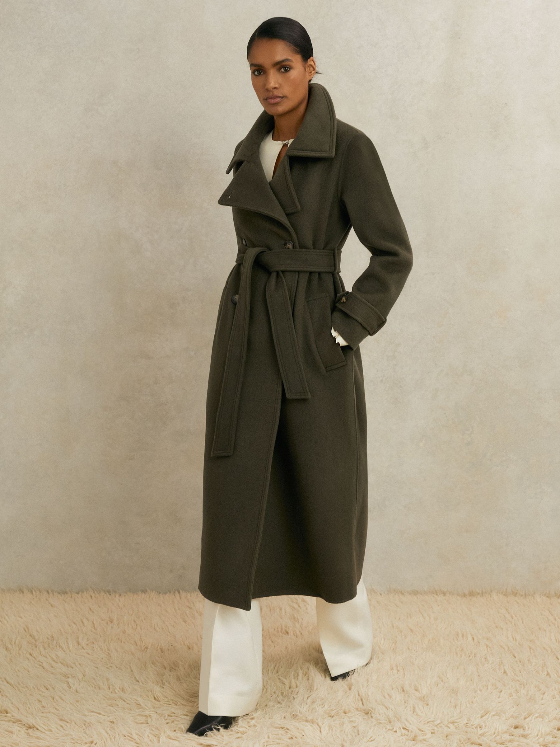 Atelier Wool Belted Blindseam Coat in Khaki (H60867) | 2,695 QAR