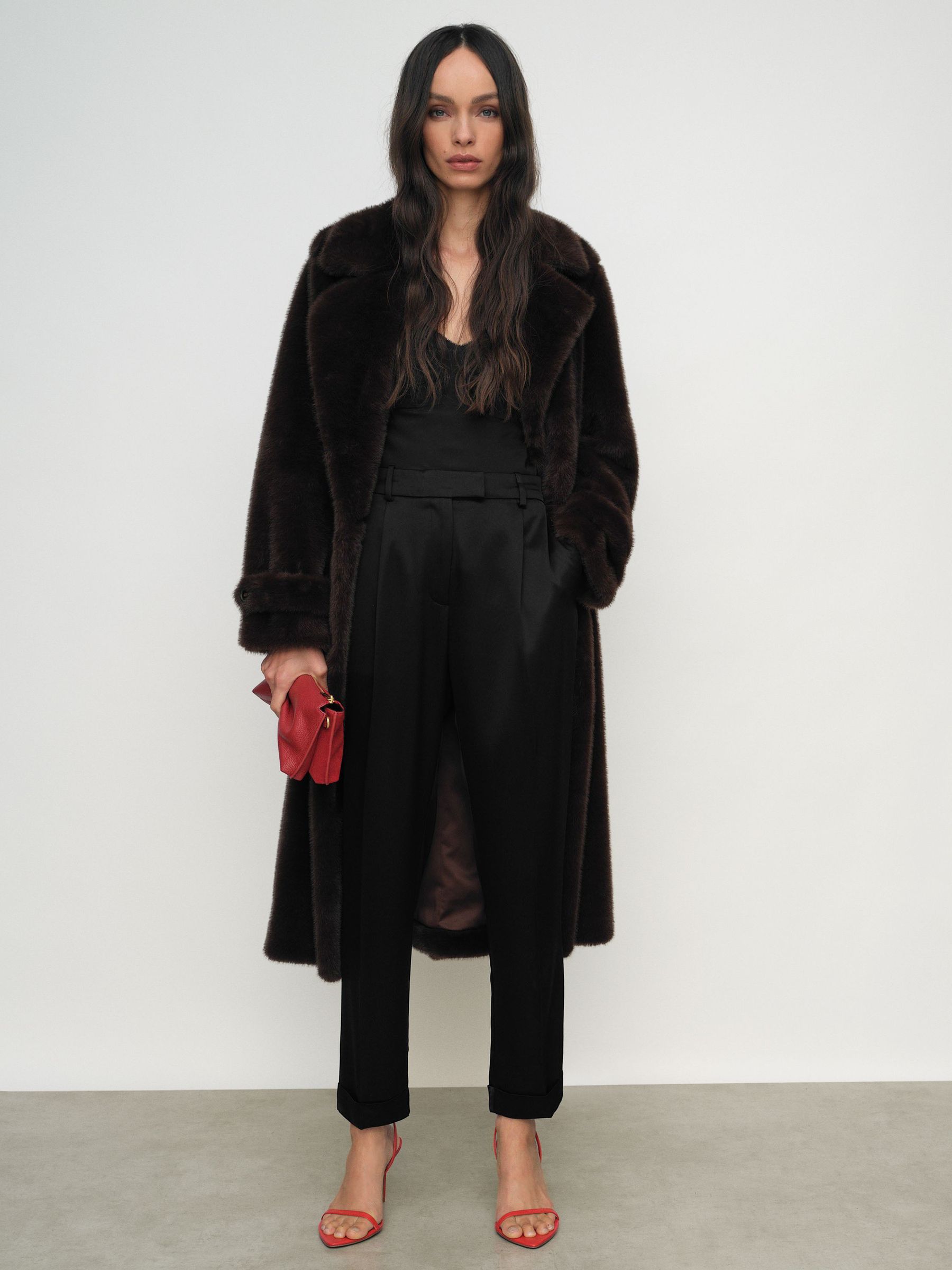 Satin Tapered Trousers in Black (H60881) | $265