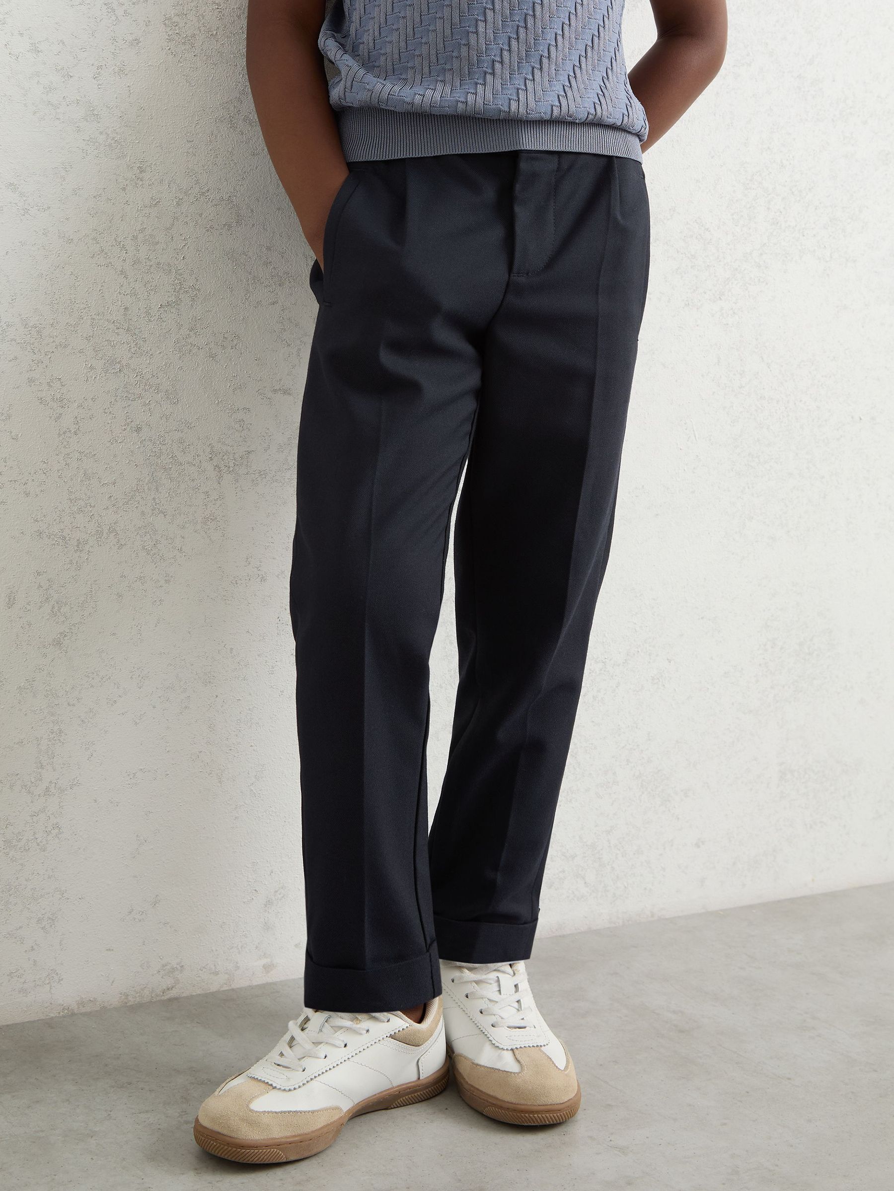 9-13 yrs Relaxed-Fit Pleated Tapered Trousers in Navy (H62746) | $75