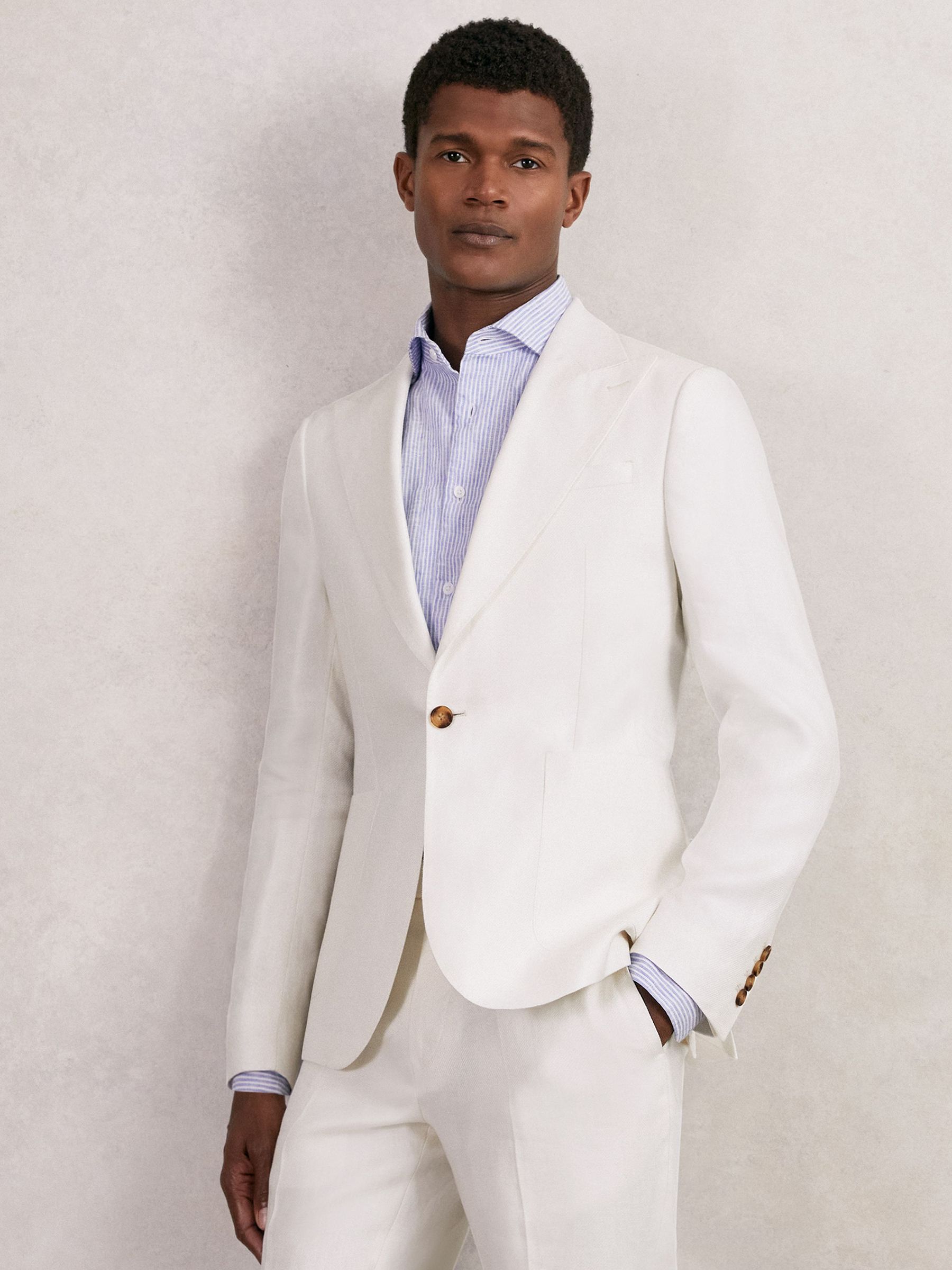 Slim Fit Lyocell Linen Single Breasted Suit Blazer in White (H62753) | €525