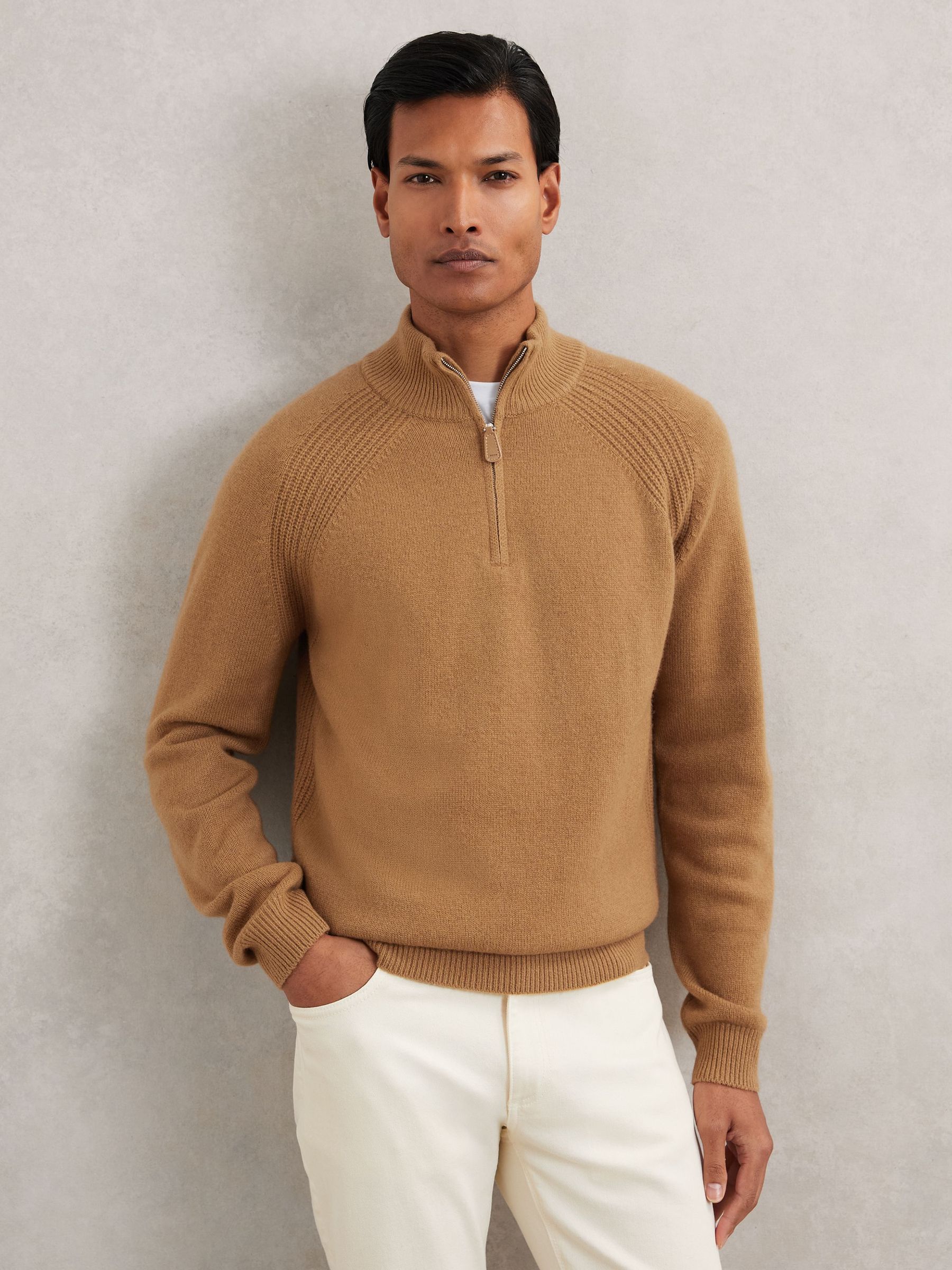 Wool And Cashmere Half-Zip Jumper in Camel (H62766) | LEI 950