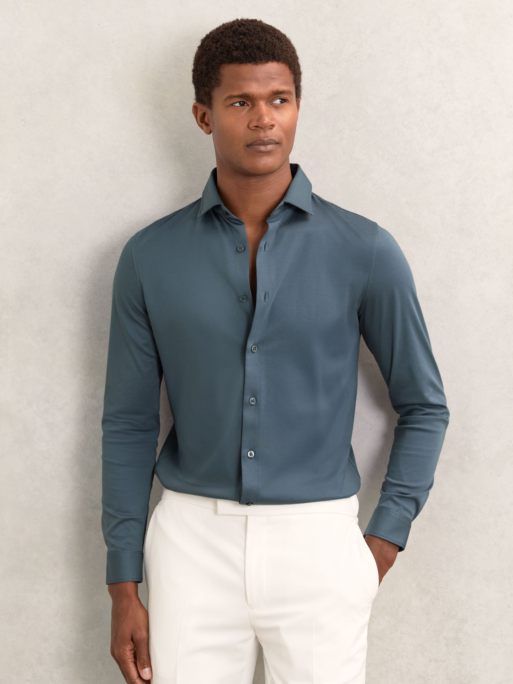 Air-Water Cotton Button-Through Shirt in Airforce Blue (H62768) | $135