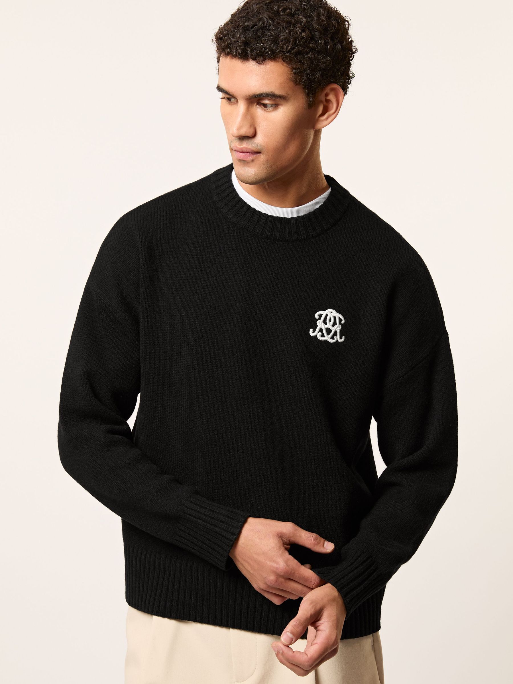 Monogram Embroidered Wool Jumper in Black (H62770) | €180
