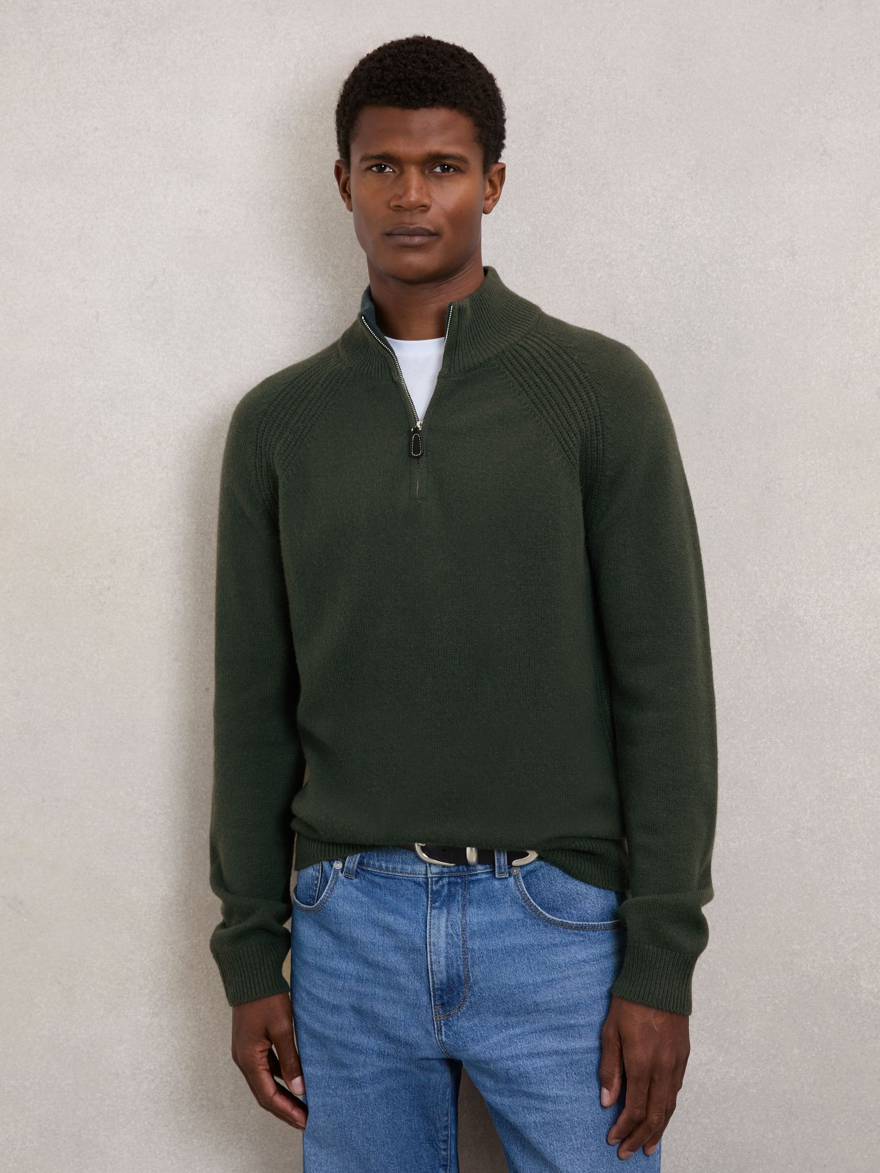 Wool And Cashmere Half-Zip Jumper in Forest Green (H62779) | €180