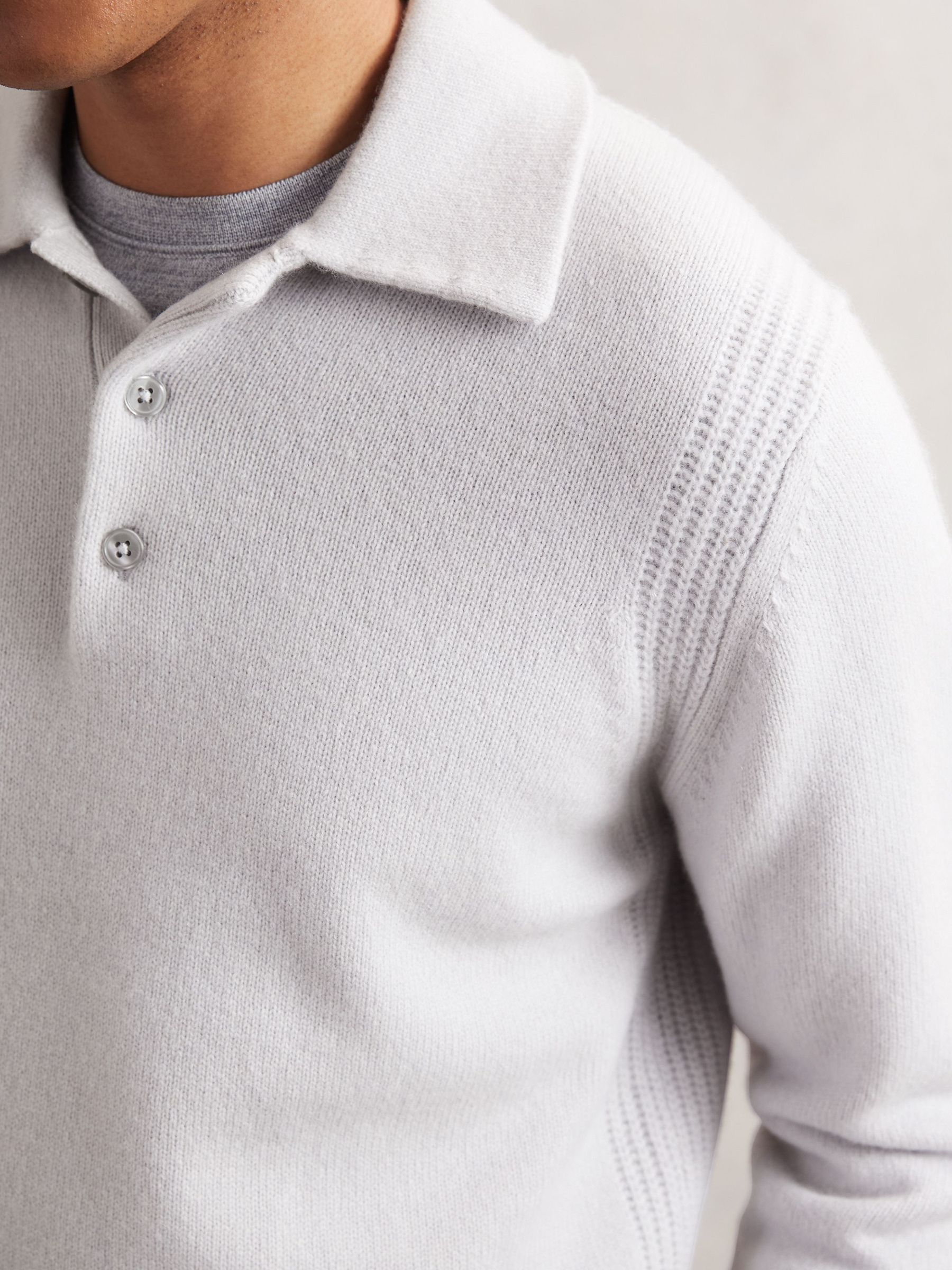 Wool-Blend Polo Jumper with Cashmere in Ice Grey (H62795) | ₪795