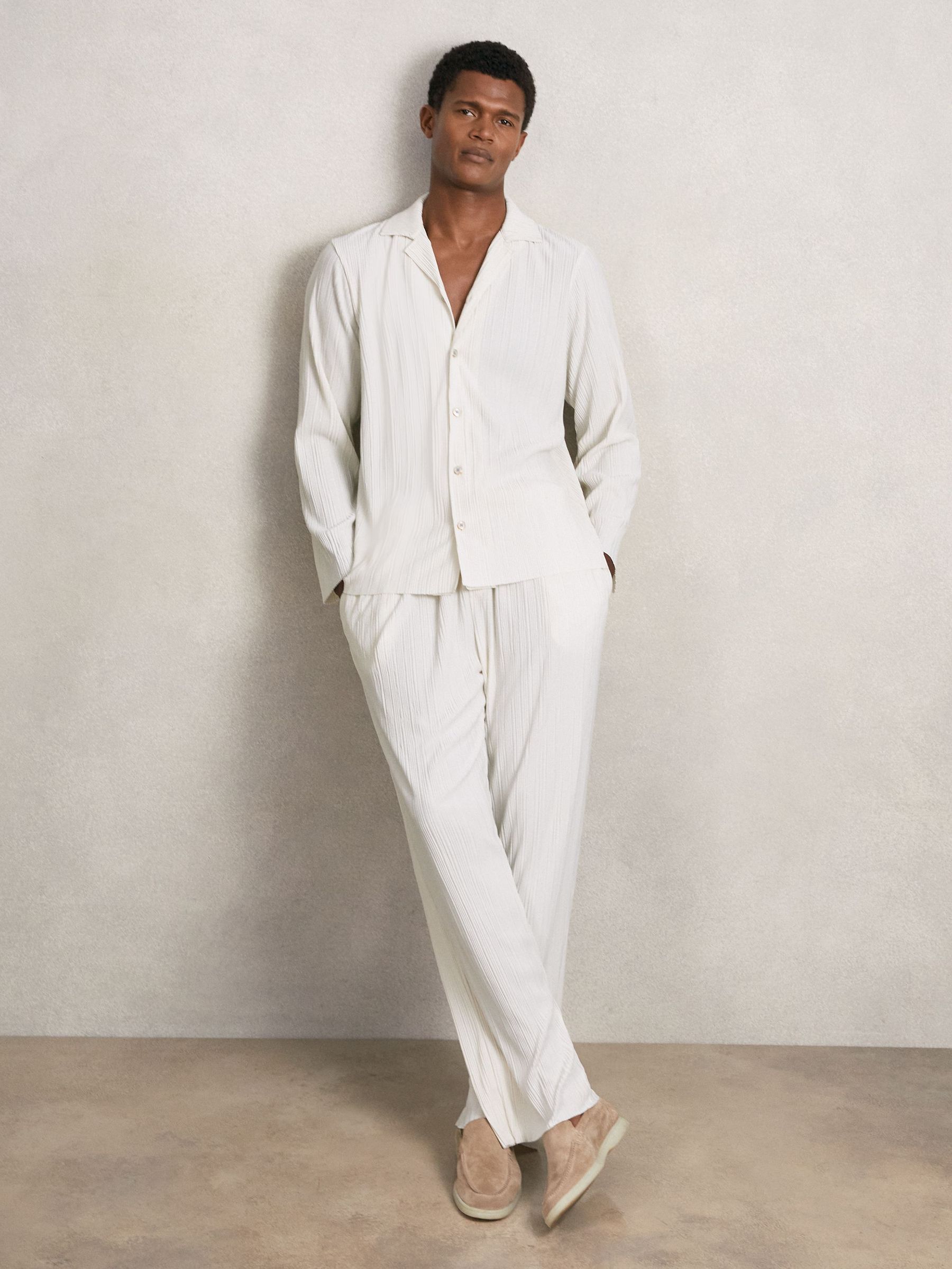Wide Leg Plisse Trousers in Off White (H62799) | CA$113