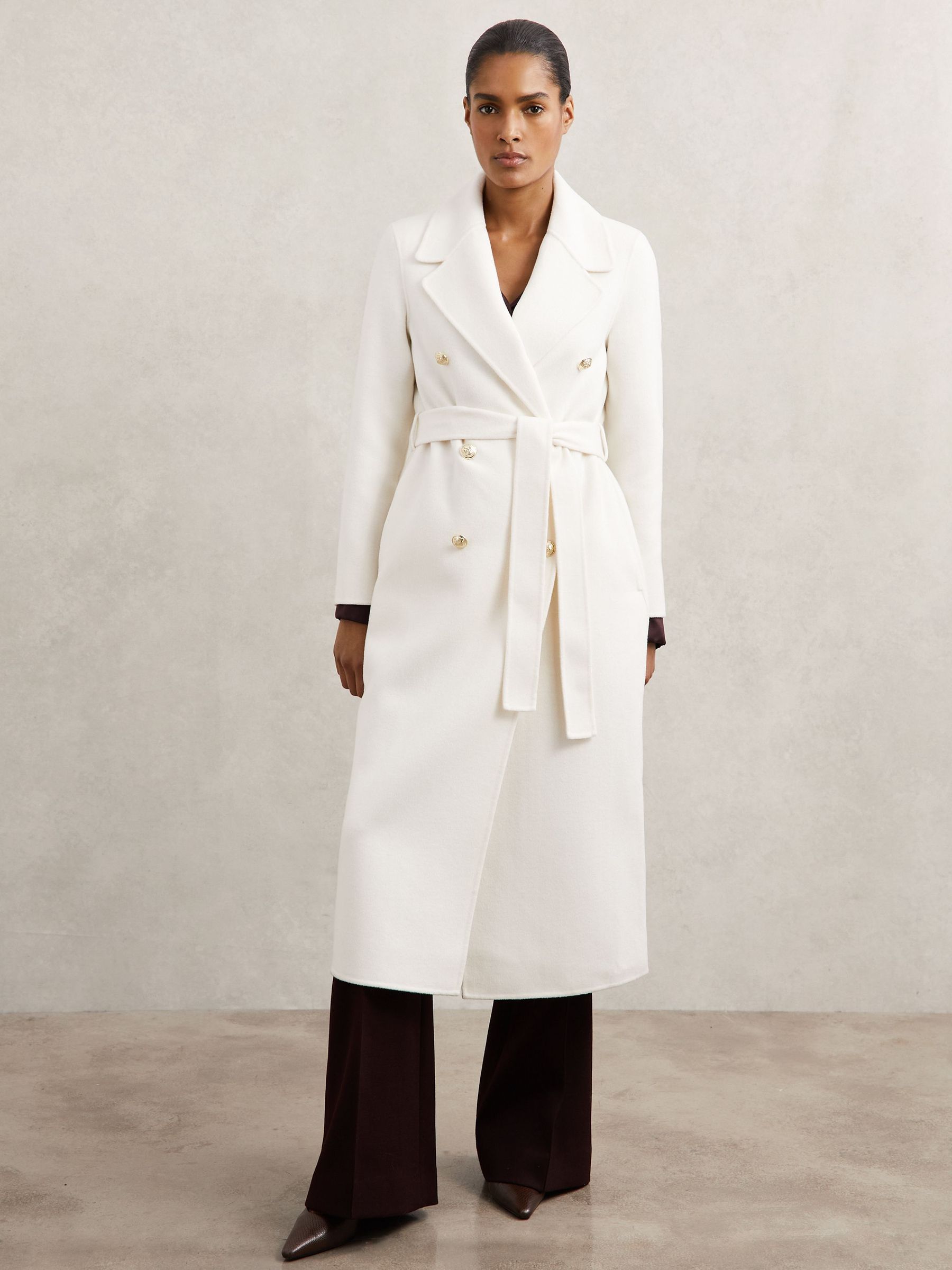 Petite Double-Breasted Blindseam Coat Wool-Blend in Cream (H64319) | 2,070 QAR