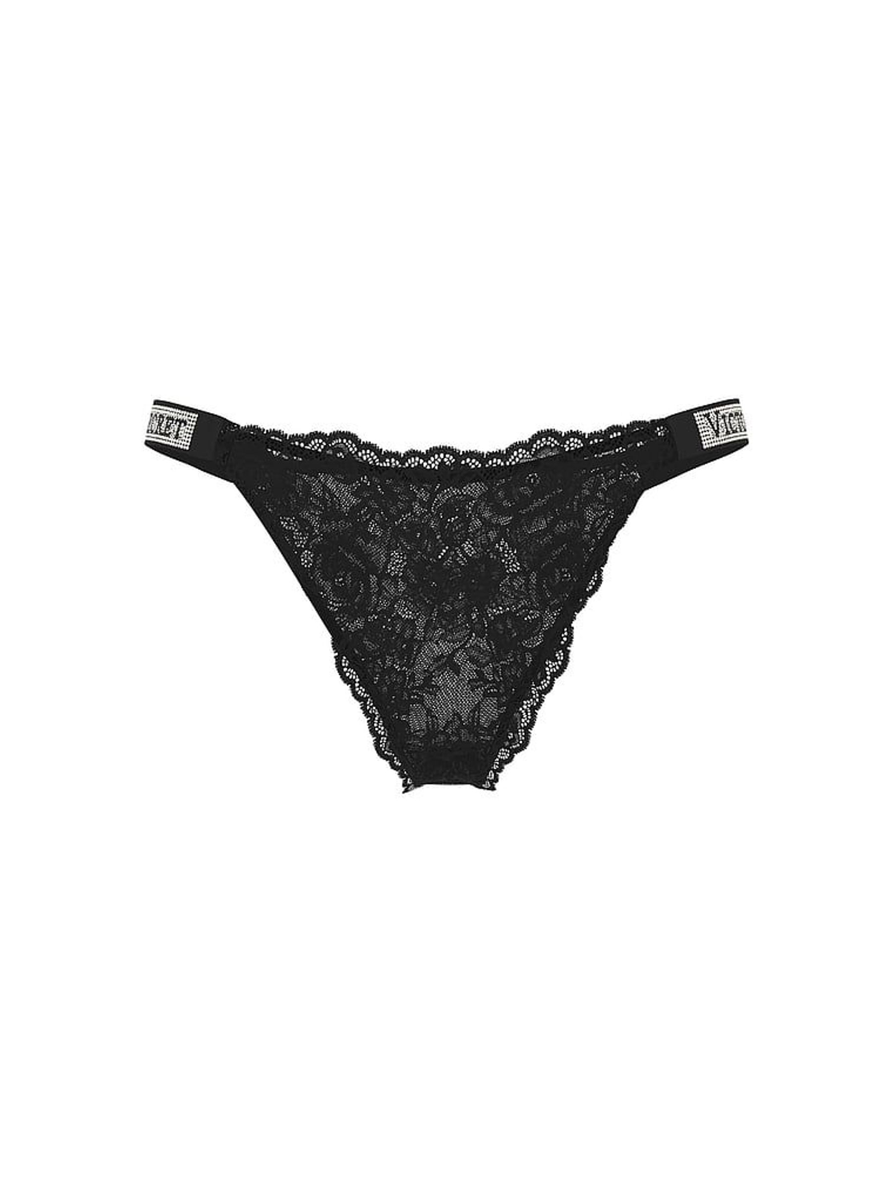 Black Brazilian Shine Strap Lace Knickers (H64806) | €25