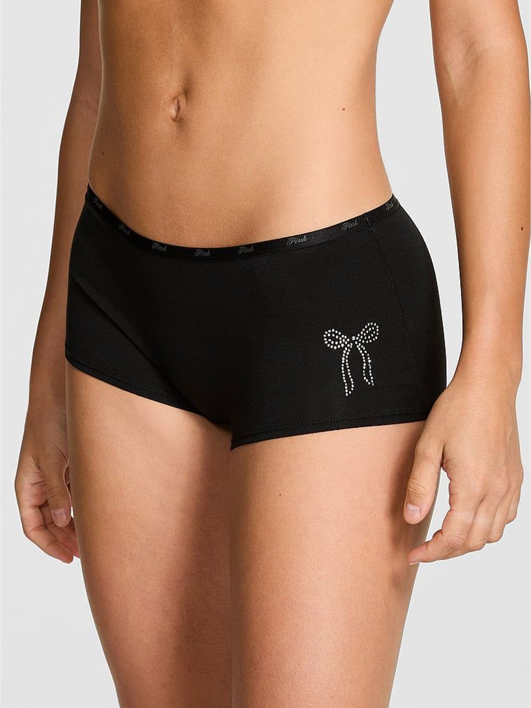 Black Diamanate Bow Short Cotton Mini Logo Knickers (H64896) | €13