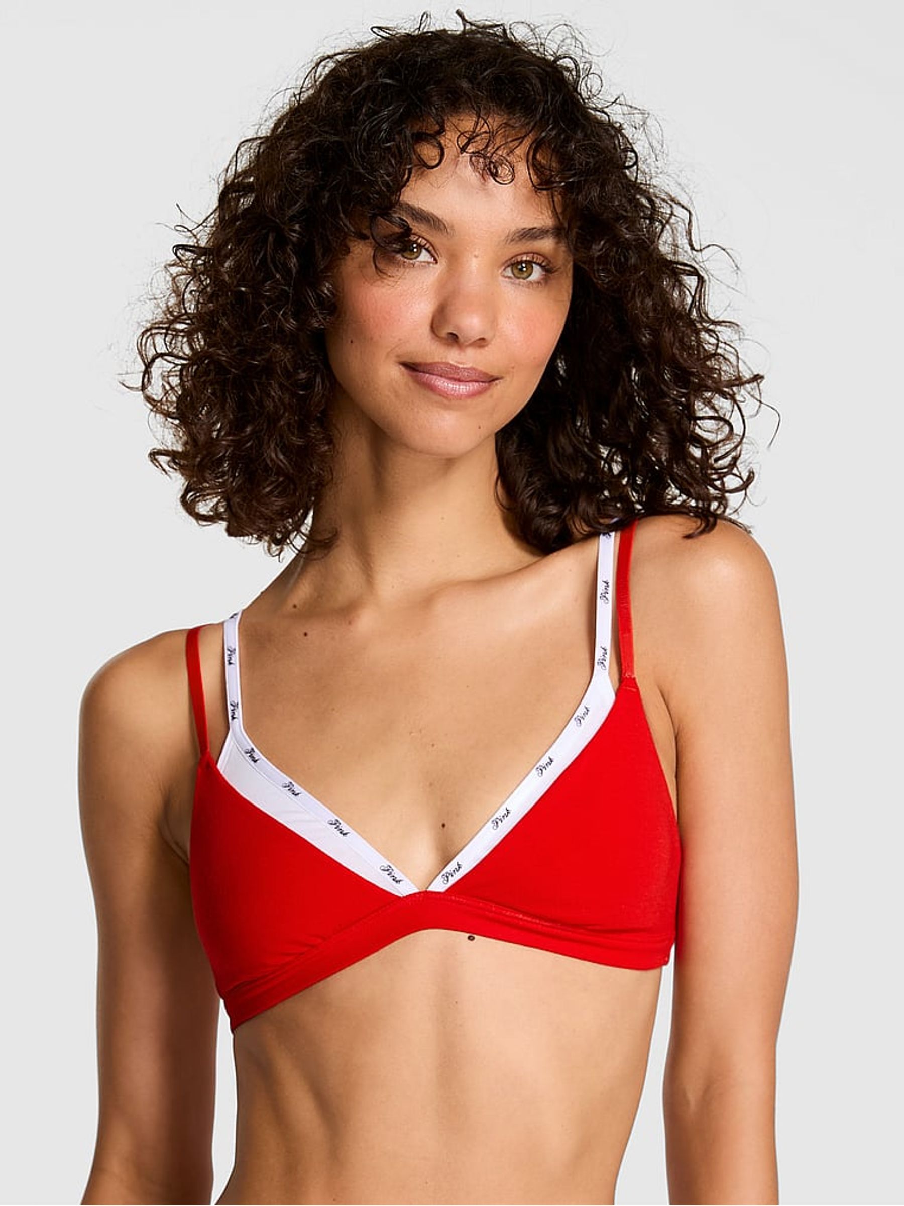 Bright Vermillion Red Triangle Cotton Double Layer Bralette (H64924) | €24