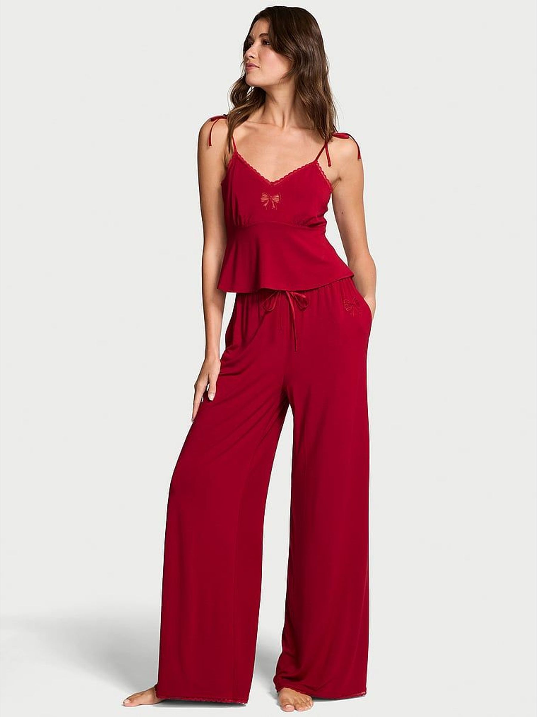 Red Lacquer Modal Bow Cami & Wide Leg Trousers Set (H64940) | €87