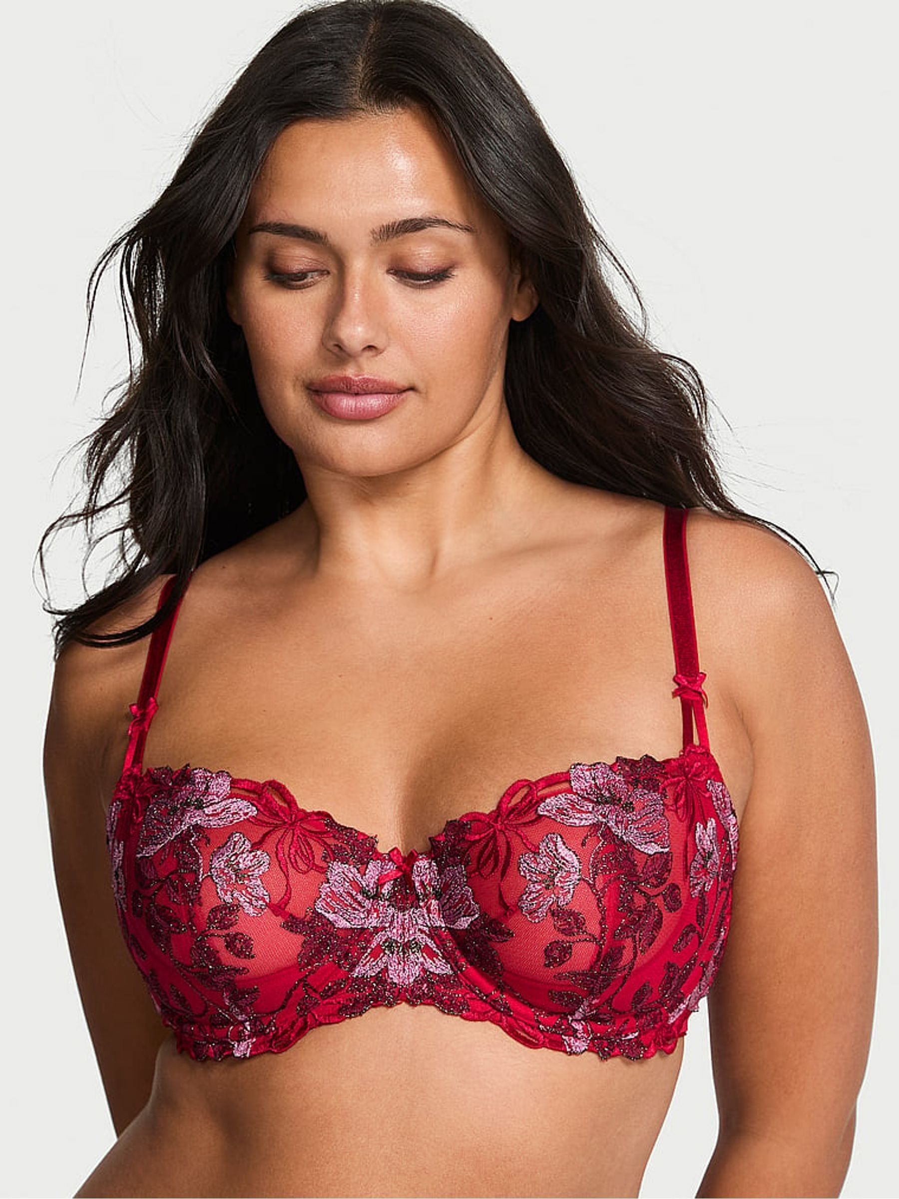 Red Unlined Balcony Beautiful Bows Embroidery Bra (H64964) | €75
