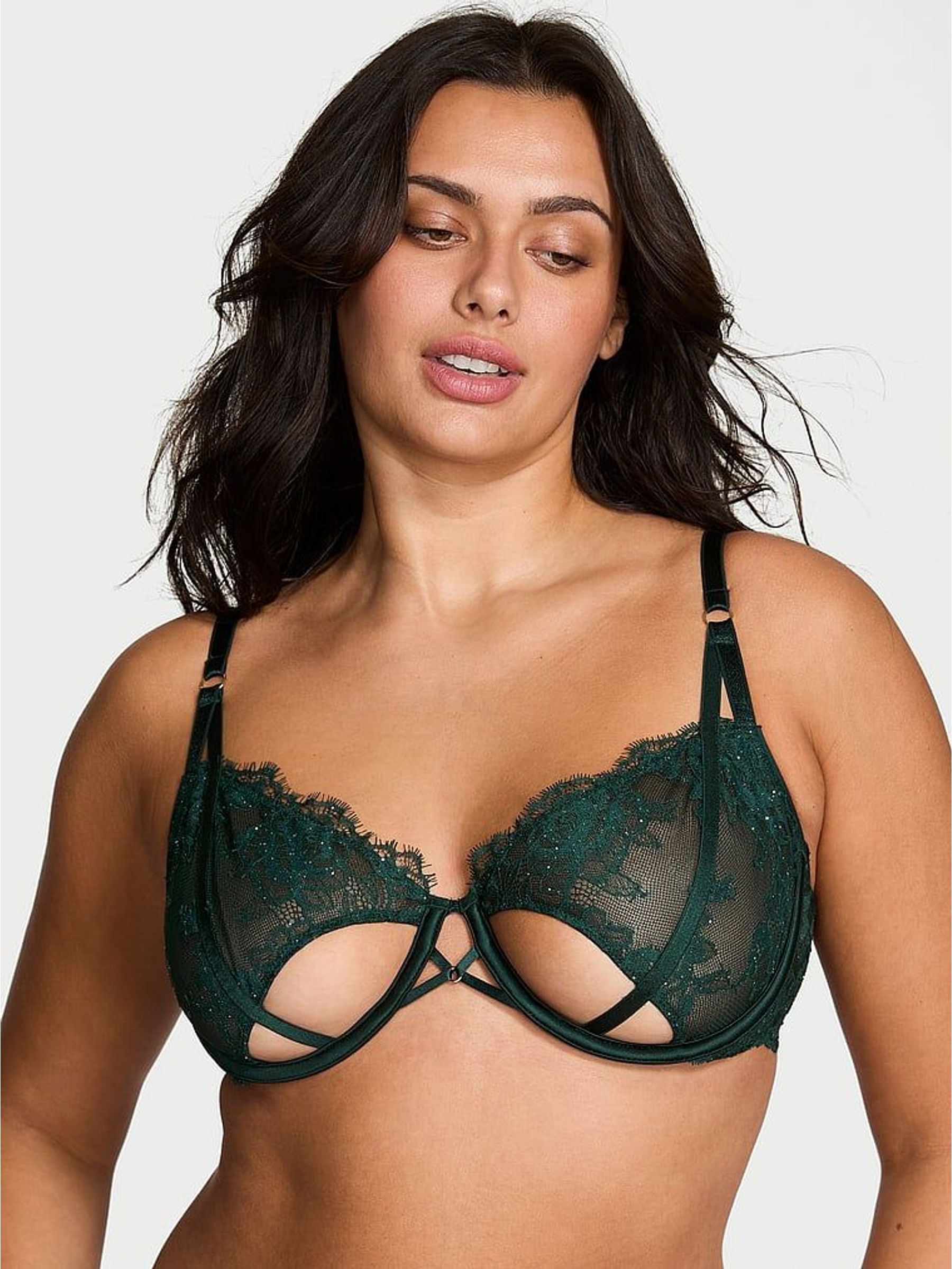 Cilantro Green Unlined Balcony Sequin Lace Open Cup Bra (H64970) | €69